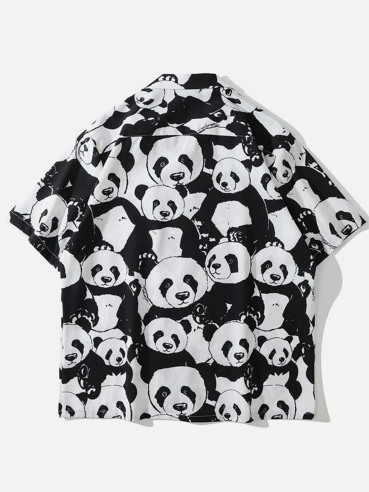 Panda Print Y2K Aesthetic Short-Sleeved Shirt - Cute Top for Coquette & Grunge Styles