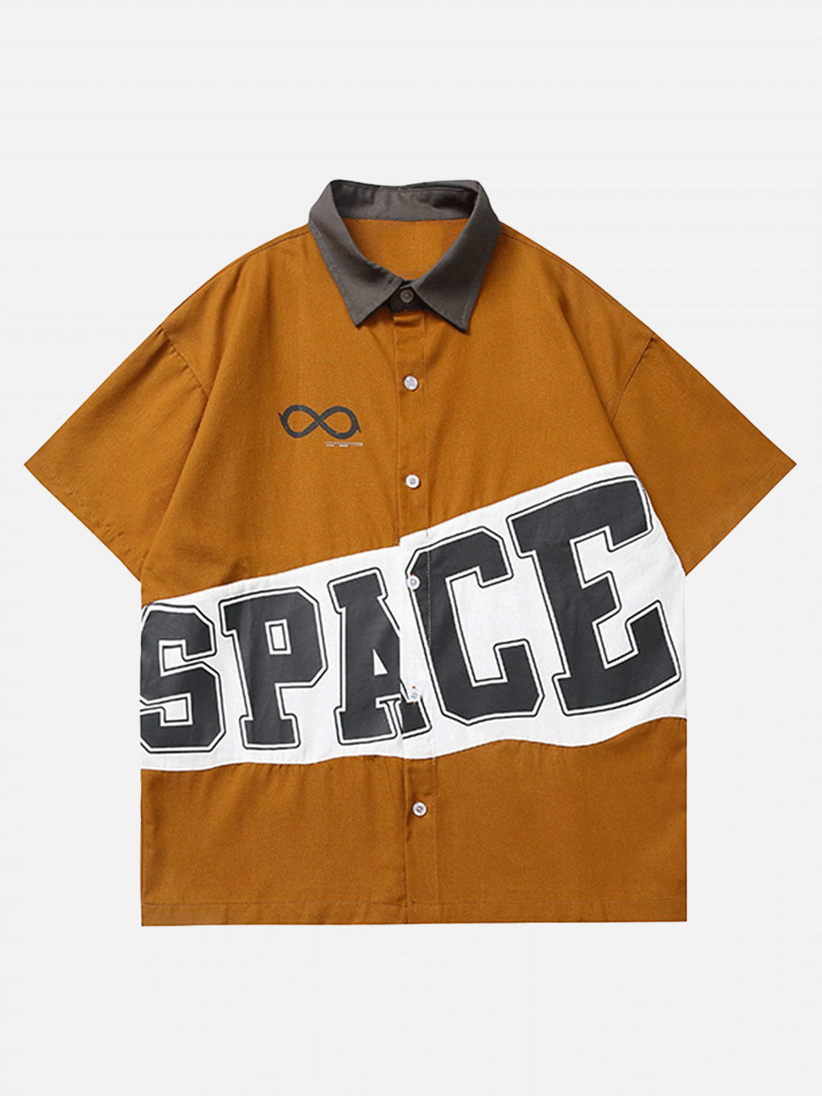 Patchwork Design 'SPACE' Y2K Aesthetic Short Sleeve Shirt - Cute Tops for Grunge & Coquette Styles