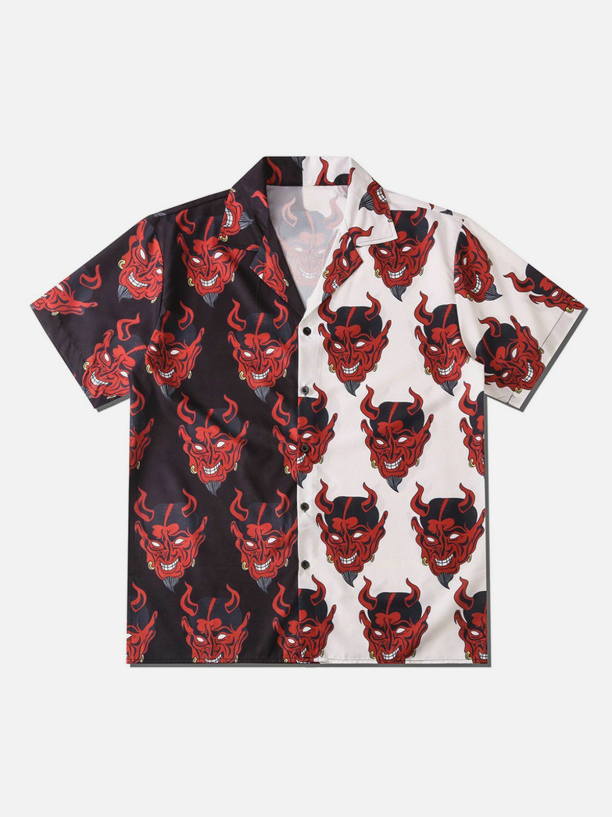 Patchwork Devil Y2K Short Sleeve Shirt - Grunge Aesthetic Top for Cute Outfits