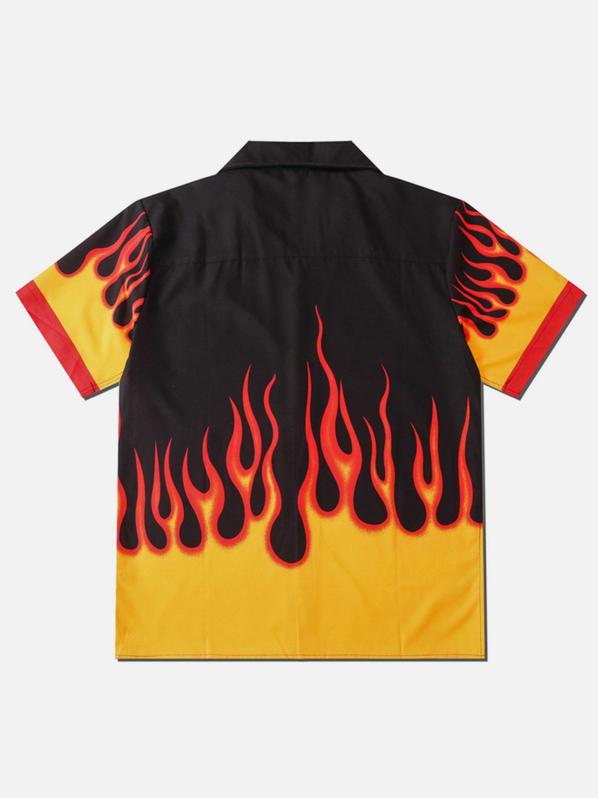 Patchwork Flame Print Short Sleeve Shirt - Y2K Aesthetic, Grunge Style, Cute Tops