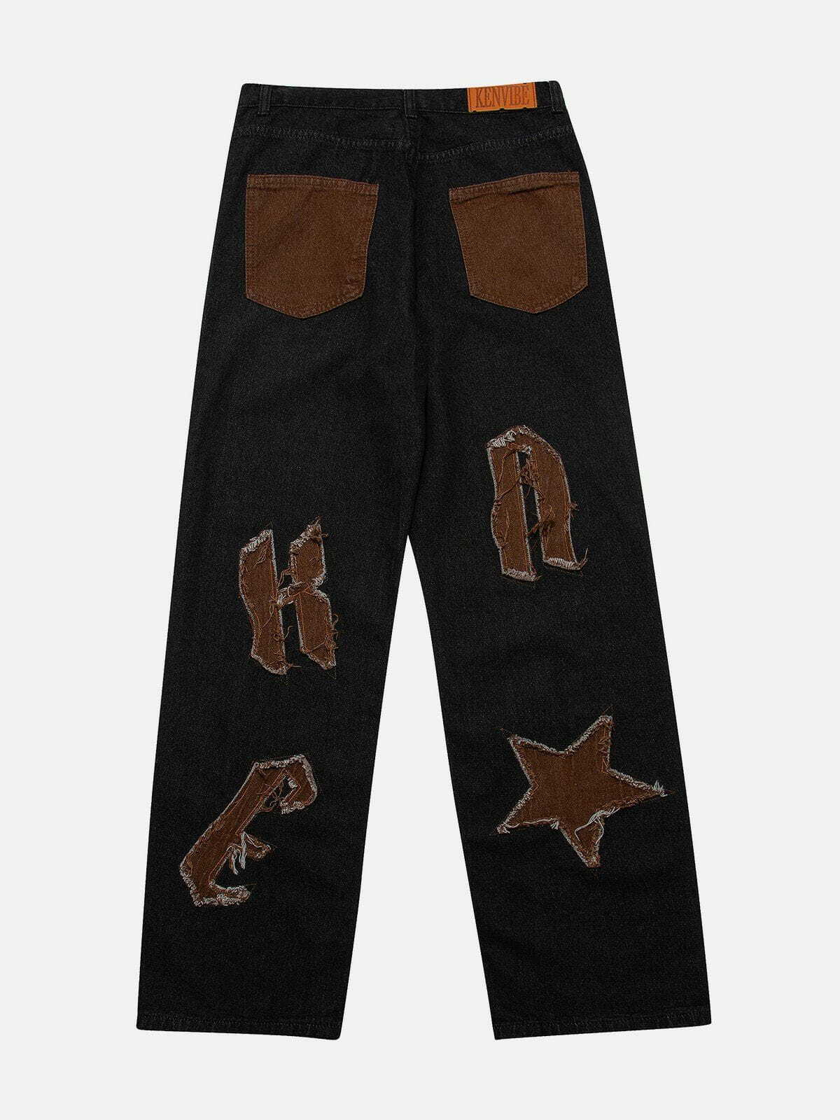 Pentagram Patchwork Jeans - Y2K Fashion Meets Grunge Aesthetic for Unique Style