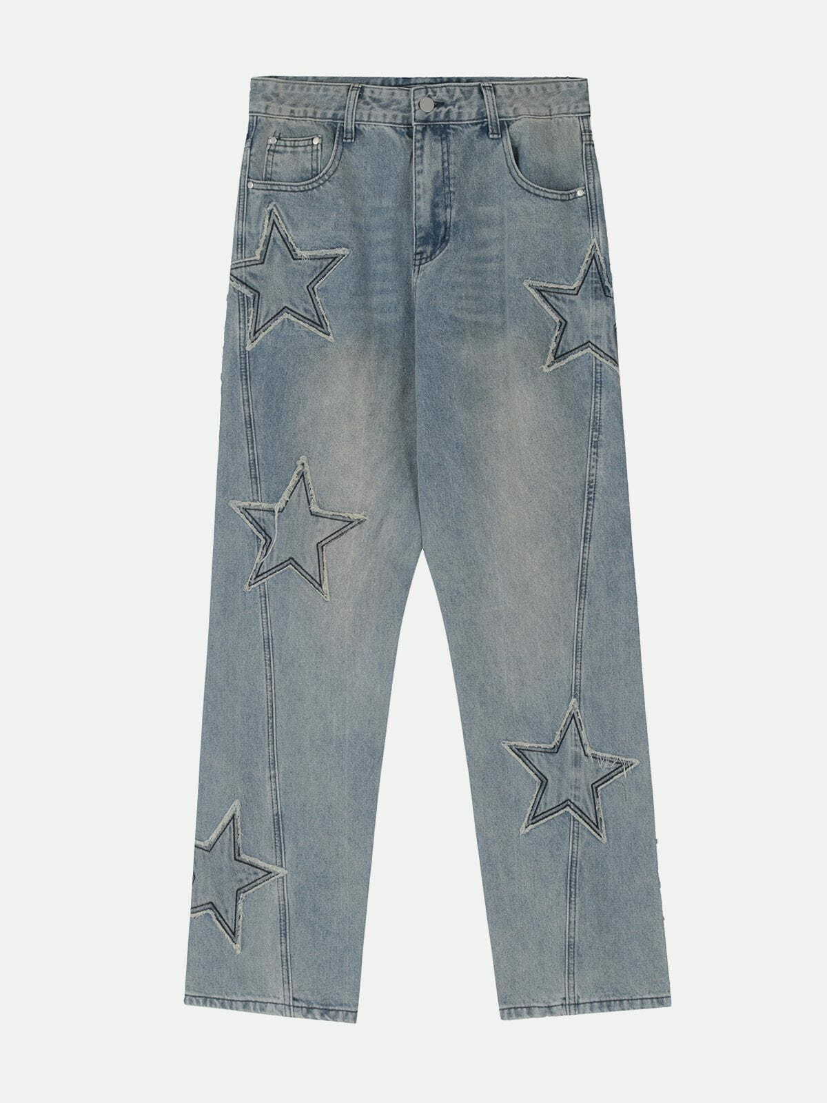 Pentagram Patchwork Jeans | Y2K Aesthetic Grunge Style | Cute & Comfy Denim Fashion