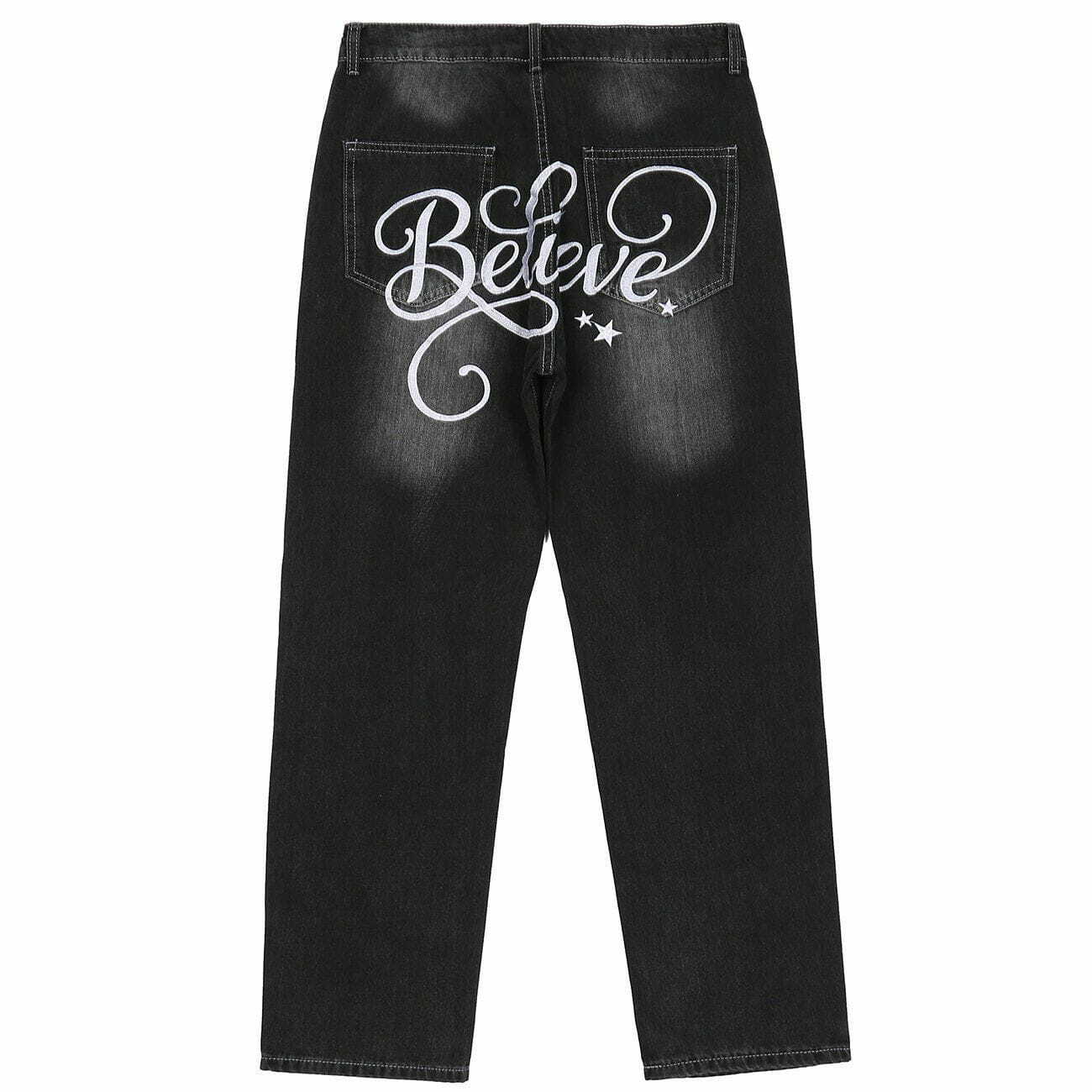 Personalized Letter Wash Jeans - Y2K Fashion, Grunge Aesthetic, Cute Tops, Comfy Style