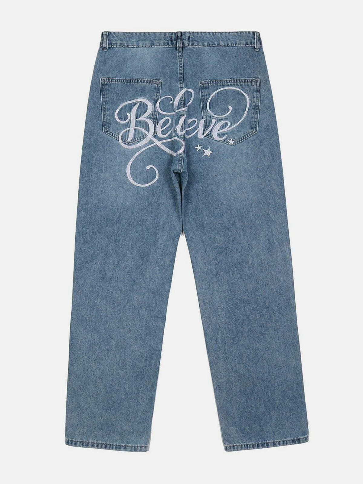 Personalized Letter Wash Jeans - Y2K Fashion, Grunge Aesthetic, Cute Tops, Comfy Style