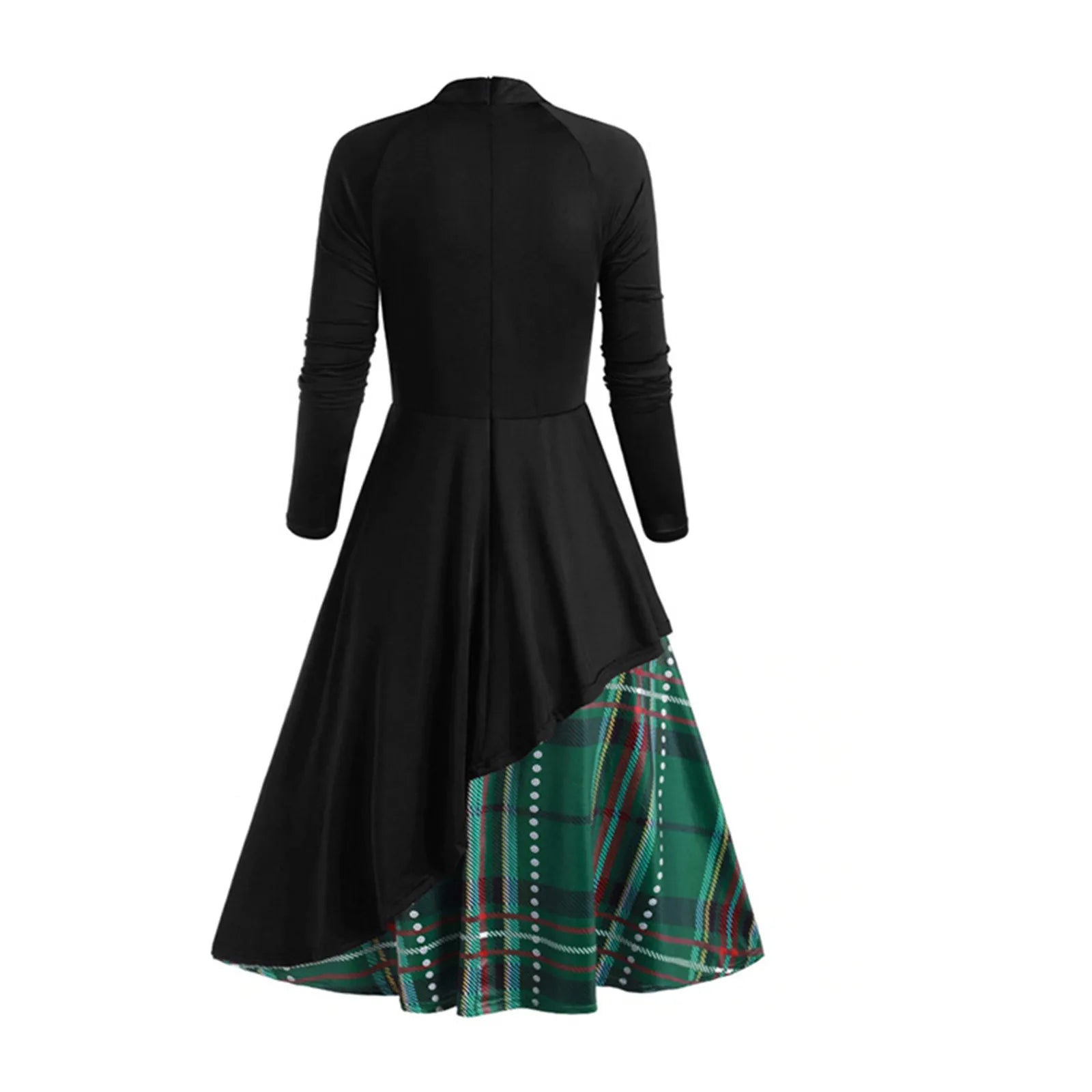 Plaid Bowknot Swing Dress for Holiday Parties - Y2K Aesthetic Long Sleeve Winter Style