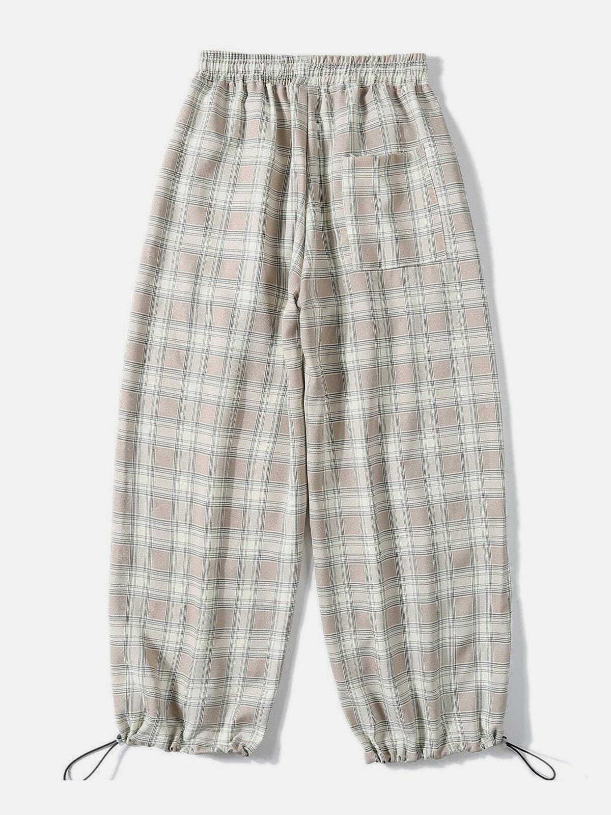 Plaid Drawstring Casual Pants - Y2K Aesthetic, Comfy Grunge Style, Cute Everyday Wear