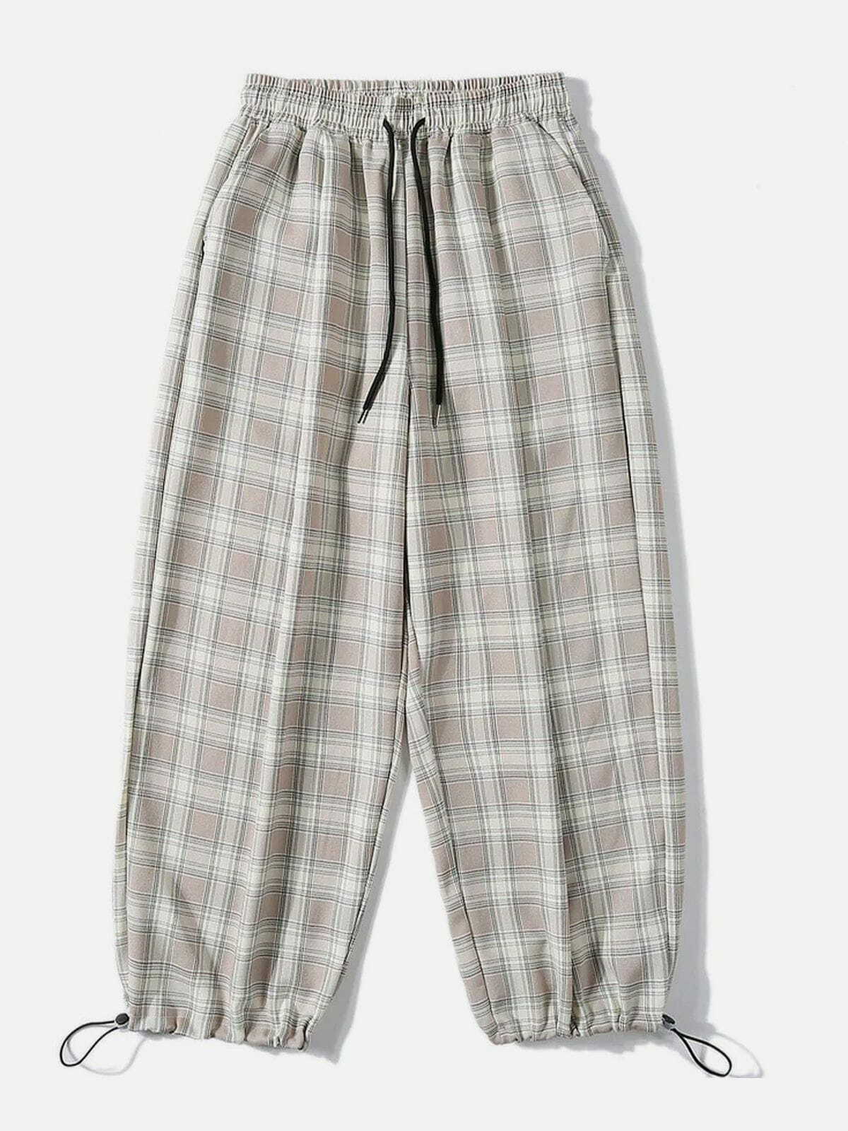 Plaid Drawstring Casual Pants - Y2K Aesthetic, Comfy Grunge Style, Cute Everyday Wear