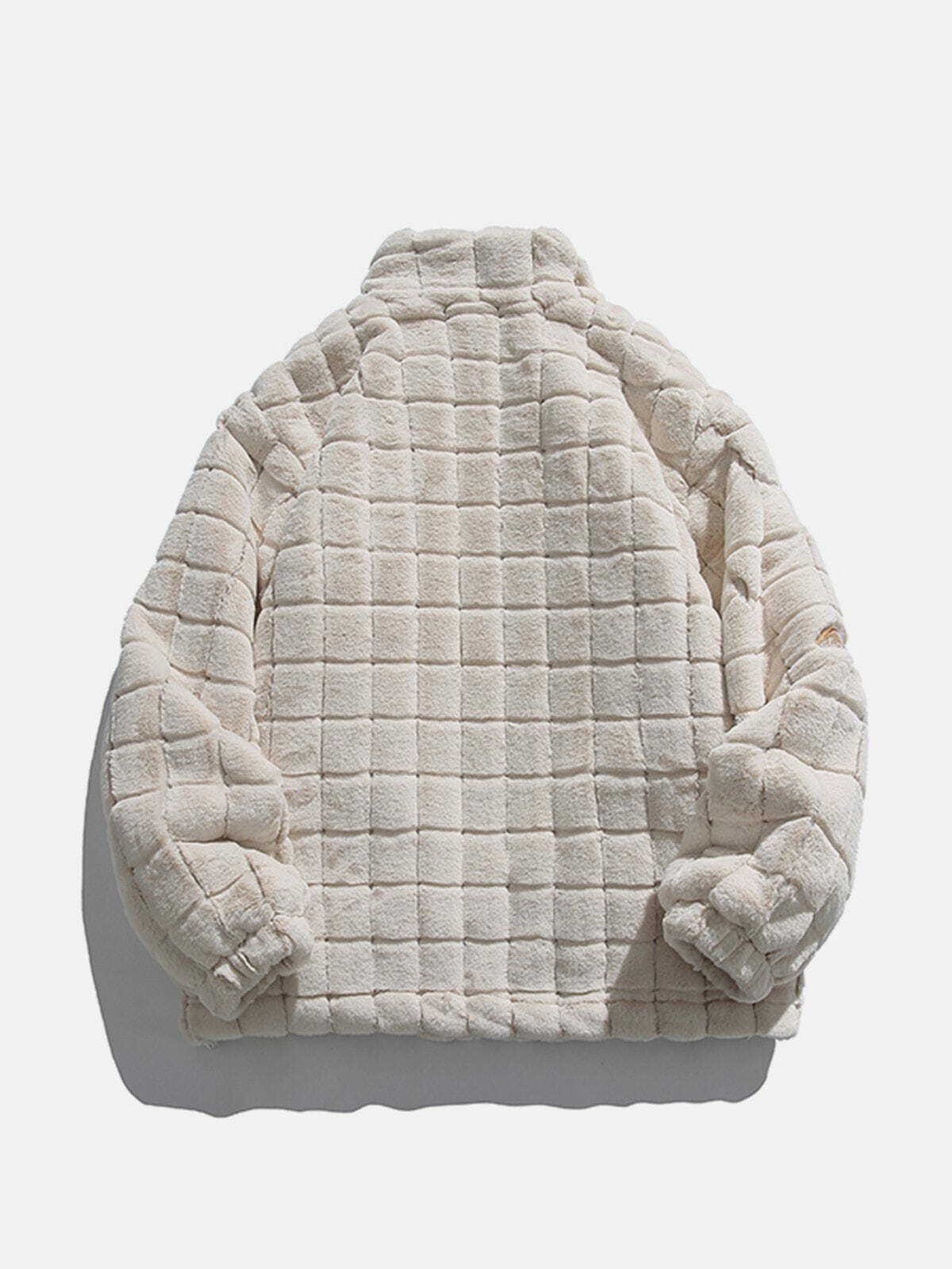 Plaid Embroidered Sherpa Winter Coat - Y2K Aesthetic, Cozy Layering for Grunge & Coquette Styles