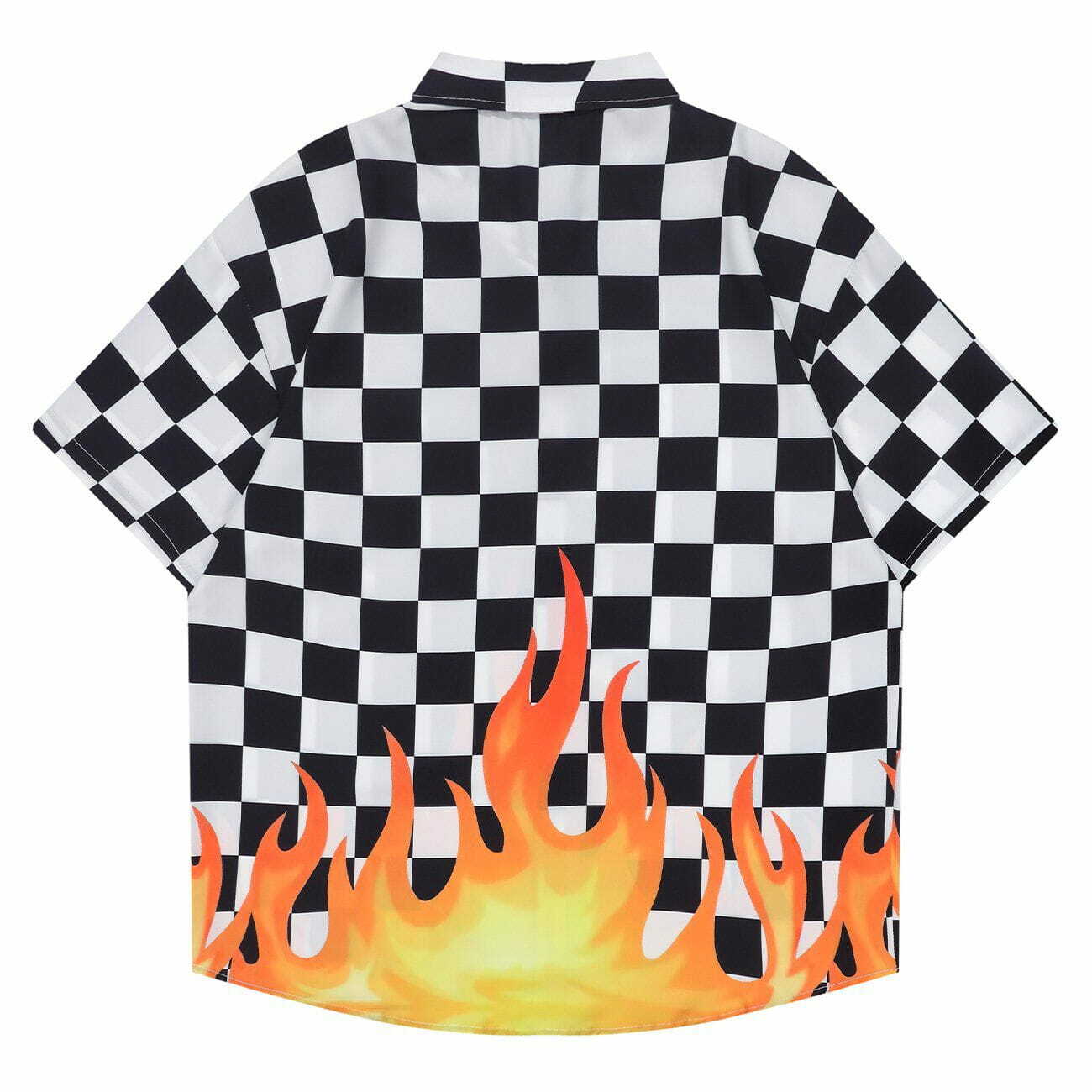 Plaid Flame Short Sleeve Shirt - Y2K Fashion Meets Grunge Aesthetic for Trendy Outfits