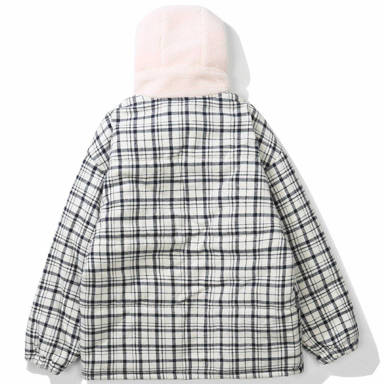 Plaid Patchwork Y2K Winter Coat - Cozy Grunge Aesthetic Outerwear for Stylish Looks