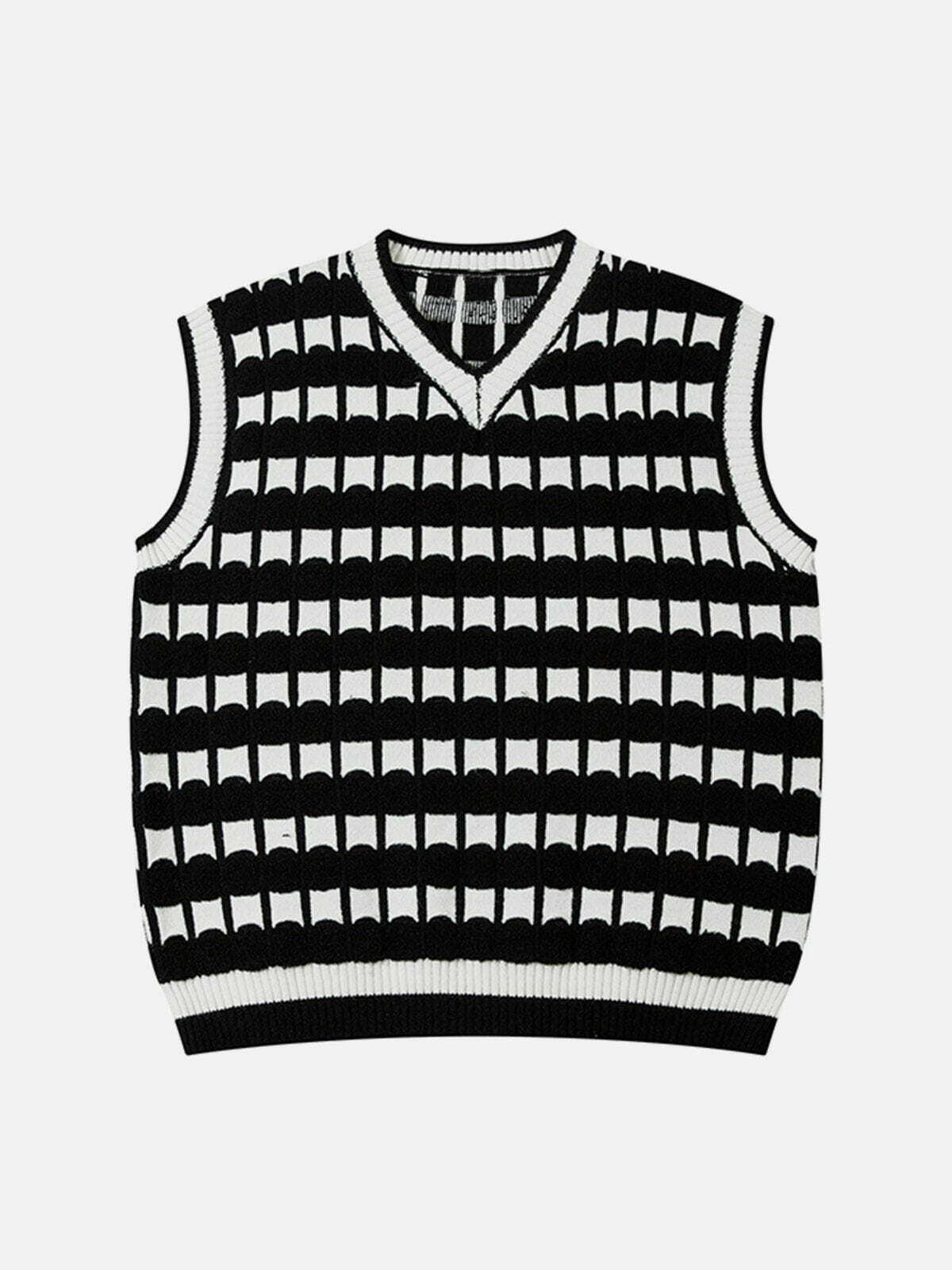 Plaid Stripe Sweater Vest - Y2K Fashion Essential for Coquette Aesthetic & Grunge Style