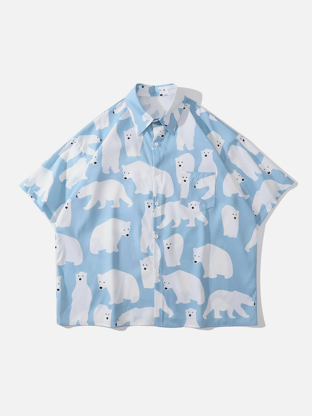 Polar Bear Print Y2K Aesthetic Short Sleeve Shirt - Cute Tops for Cozy Vibes