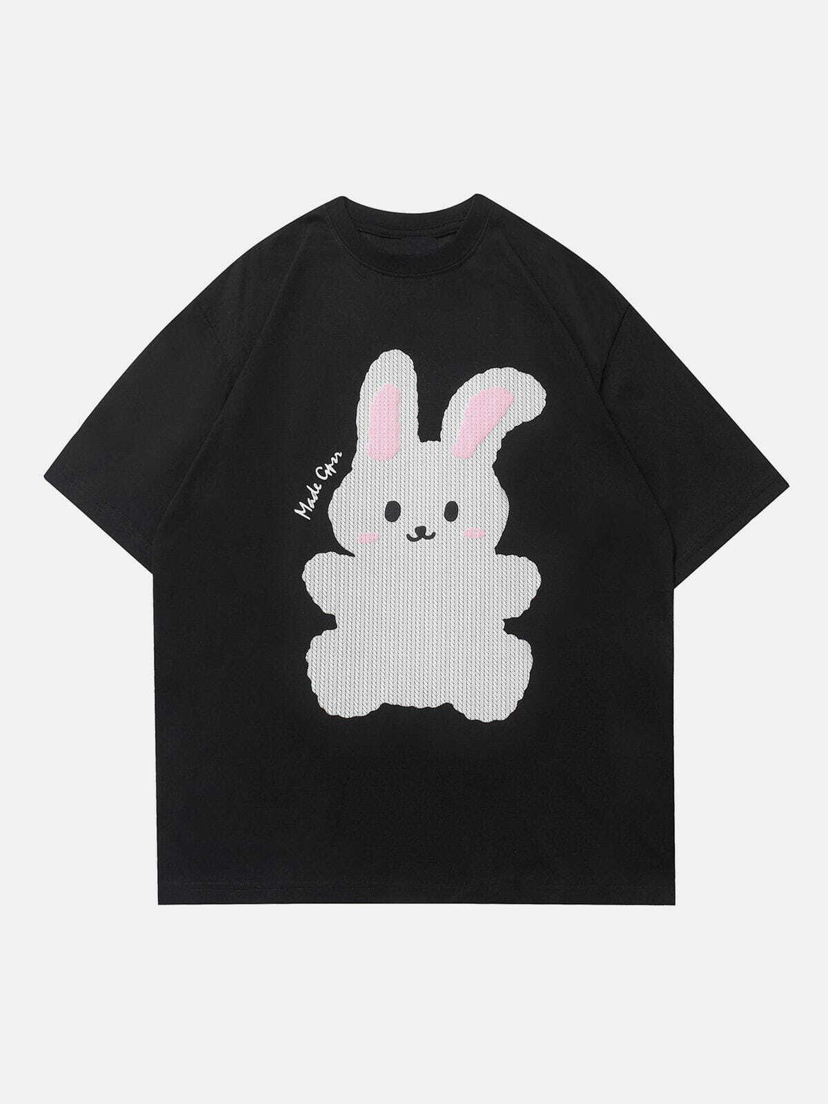 Rabbit Print Patchwork Tee - Y2K Fashion Cute Top for Coquette & Grunge Aesthetic Lovers