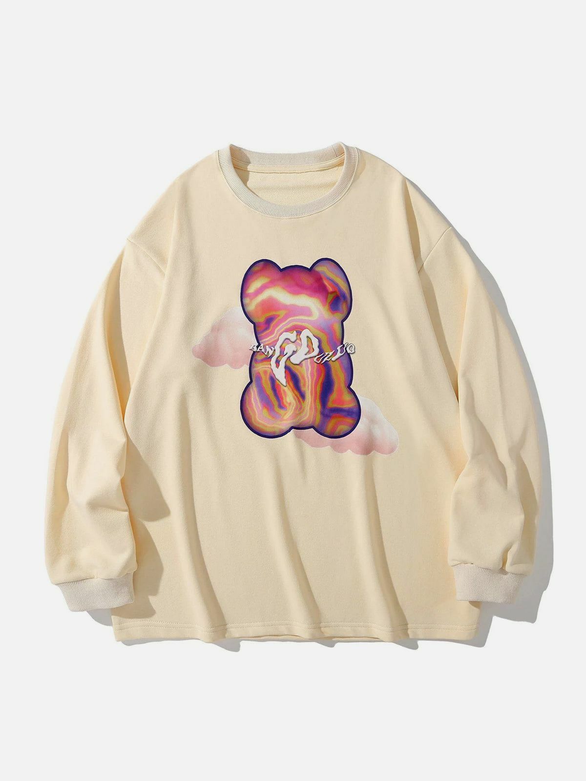 Rainbow Cartoon Bear Graphic Sweatshirt | Y2K Aesthetic Cute Hoodie for Cozy Vibes