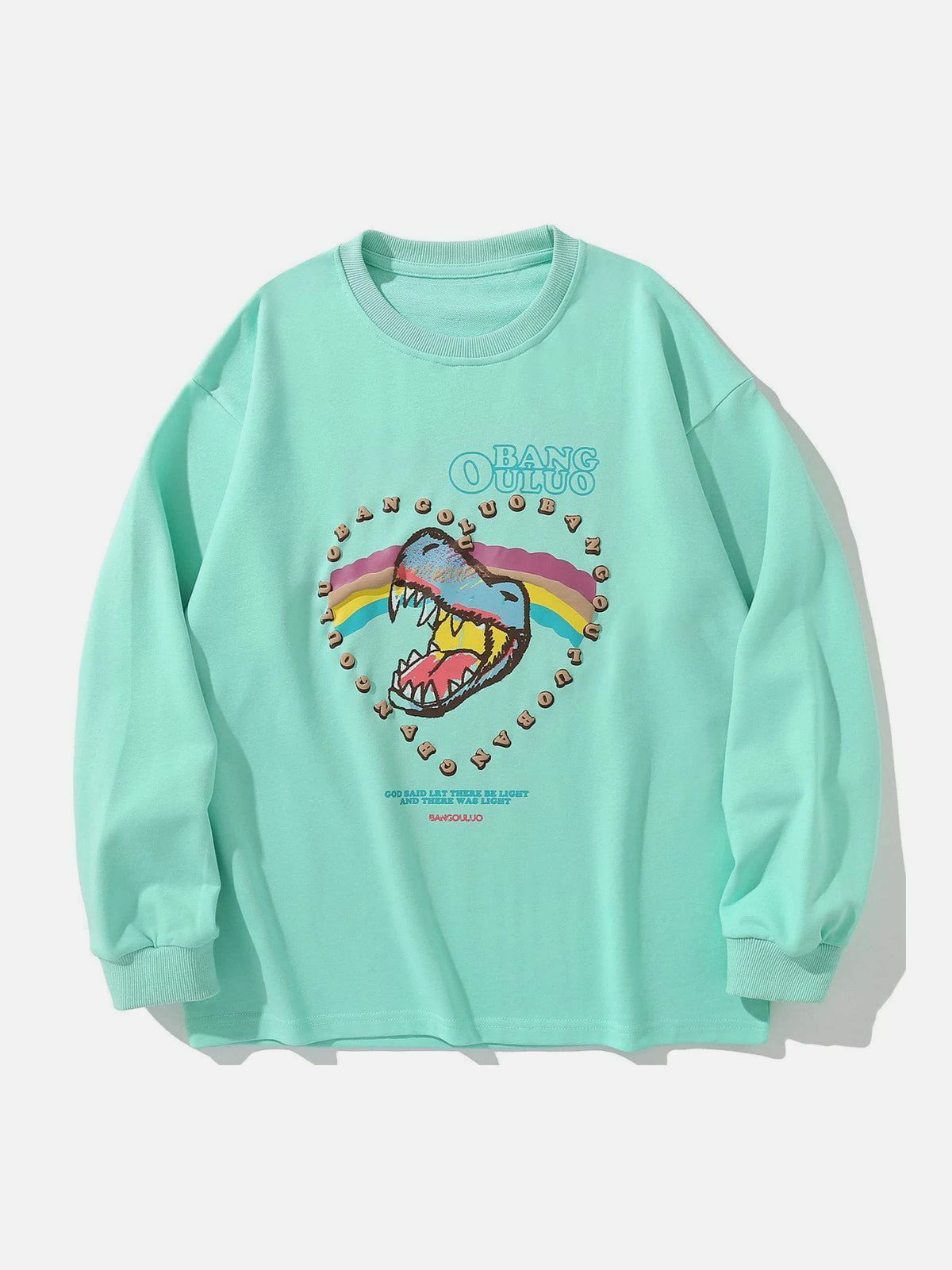 Rainbow Dinosaur Head Graphic Sweatshirt | Y2K Aesthetic, Cute Tops, Comfy Hoodies