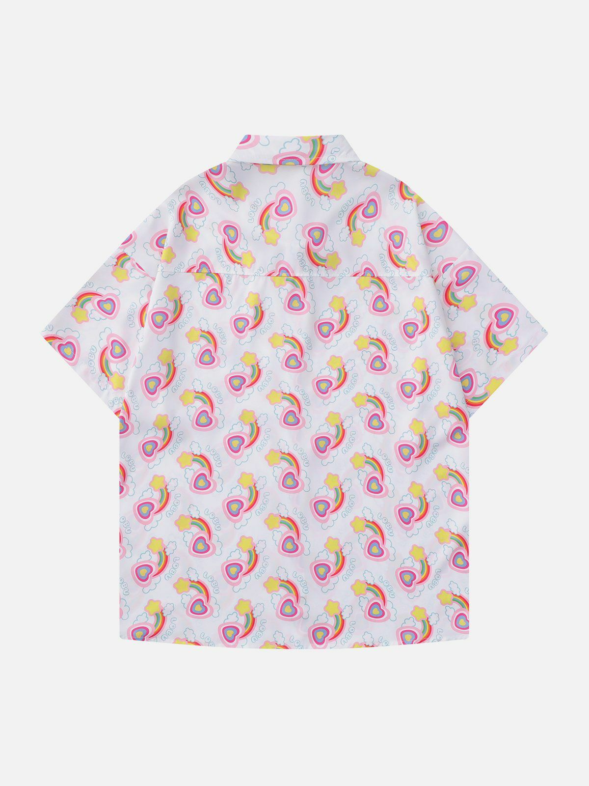 Rainbow Love Print Y2K Aesthetic Short Sleeve Shirt - Cute Tops for Coquette Style