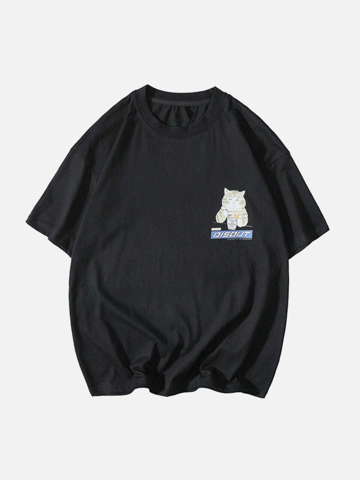 Ramen Cat Graphic Tee - Y2K Aesthetic Cute Top for Coquette & Grunge Styles