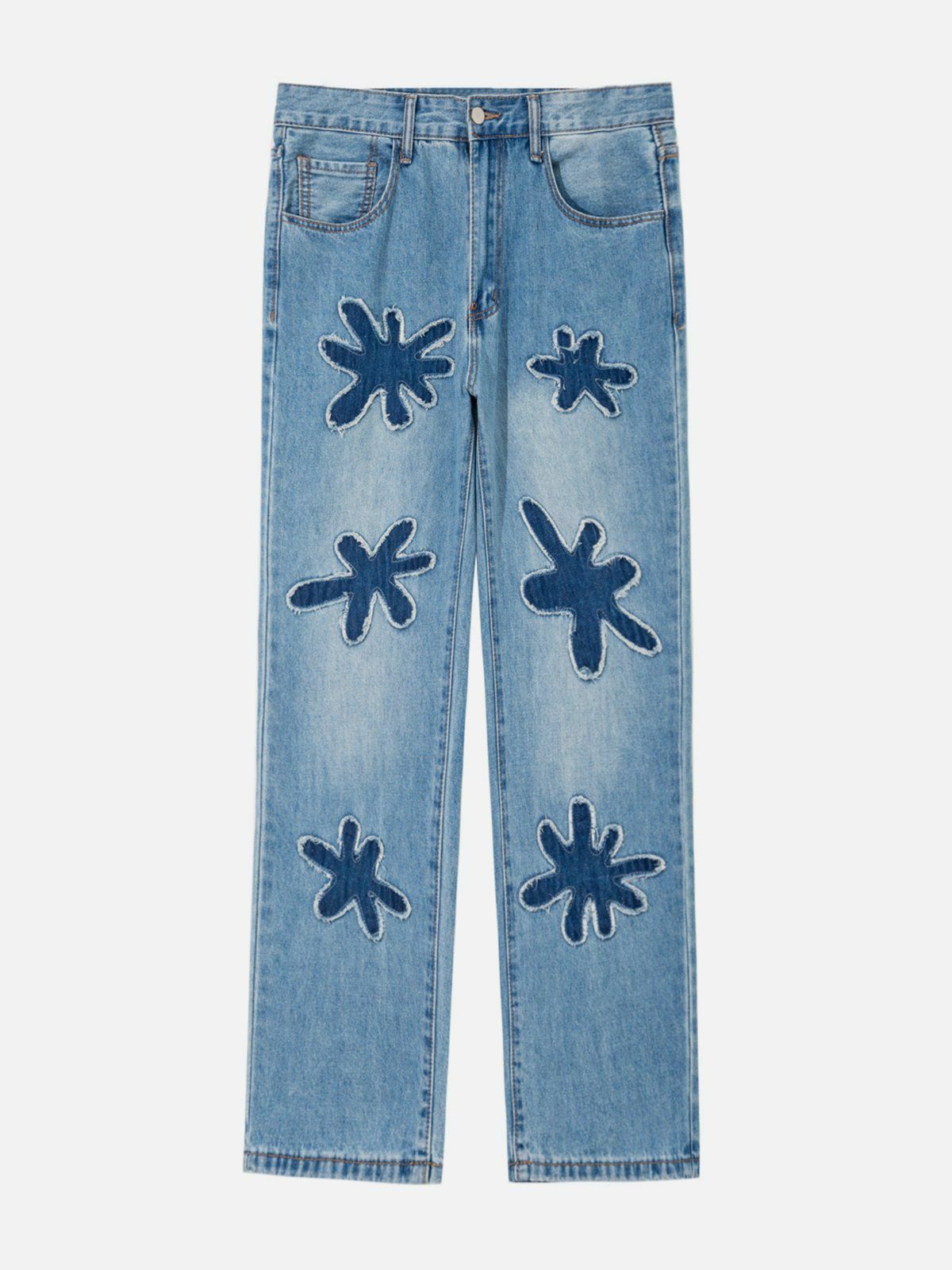 Raw Edge Patch Embroidery Jeans - Y2K Fashion Meets Grunge Aesthetic for Unique Style