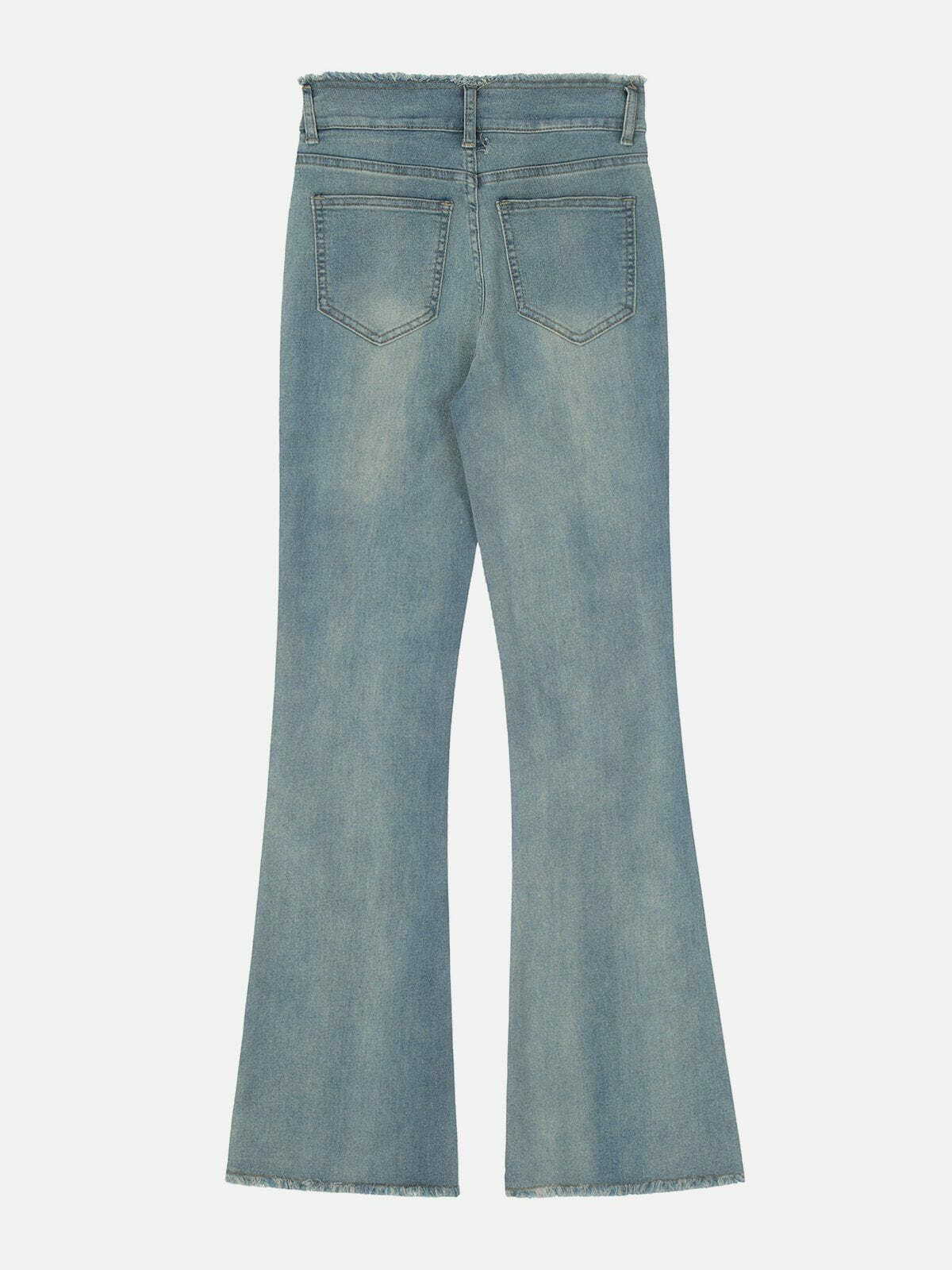 Raw Edged High Rise Flared Jeans - Y2K Fashion, Grunge Aesthetic, Vintage Style, Comfy Fit