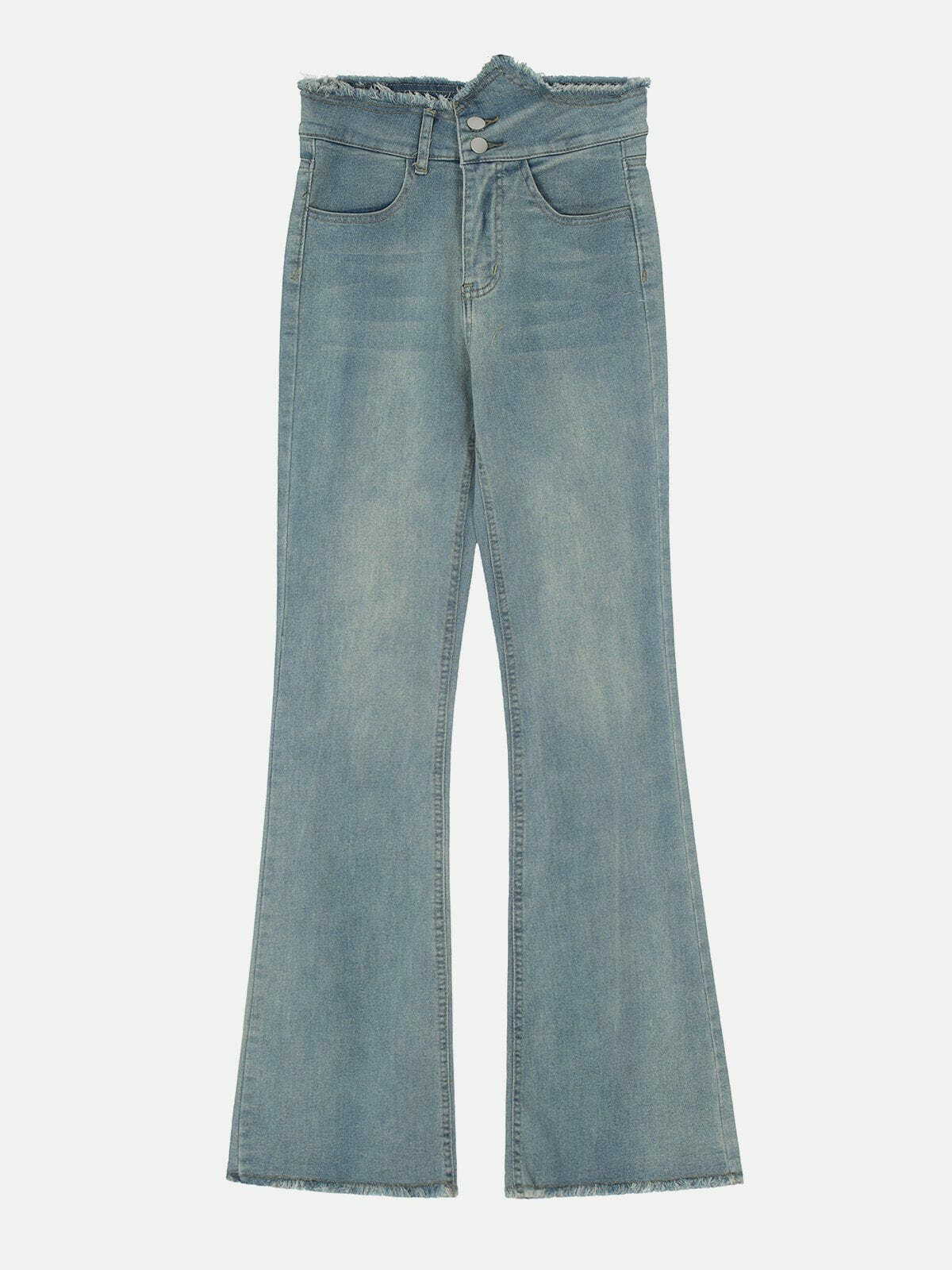 Raw Edged High Rise Flared Jeans - Y2K Fashion, Grunge Aesthetic, Vintage Style, Comfy Fit