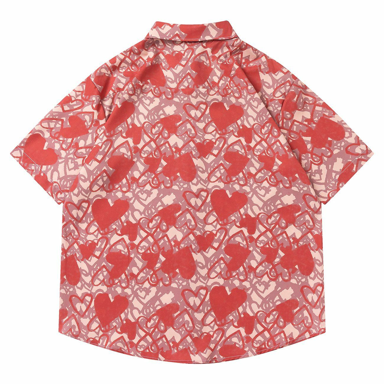 Red Hearts Short Sleeve Shirt - Y2K Fashion Cute Top for Coquette & Grunge Aesthetic