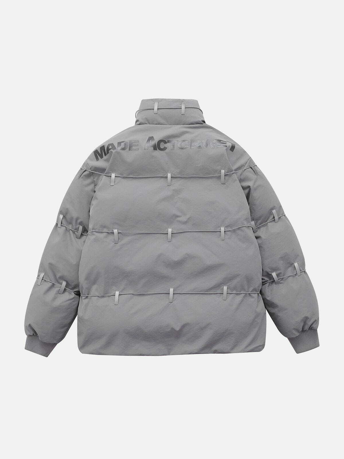 Reflective Straps Y2K Winter Coat - Grunge Aesthetic Outerwear for Cozy Style