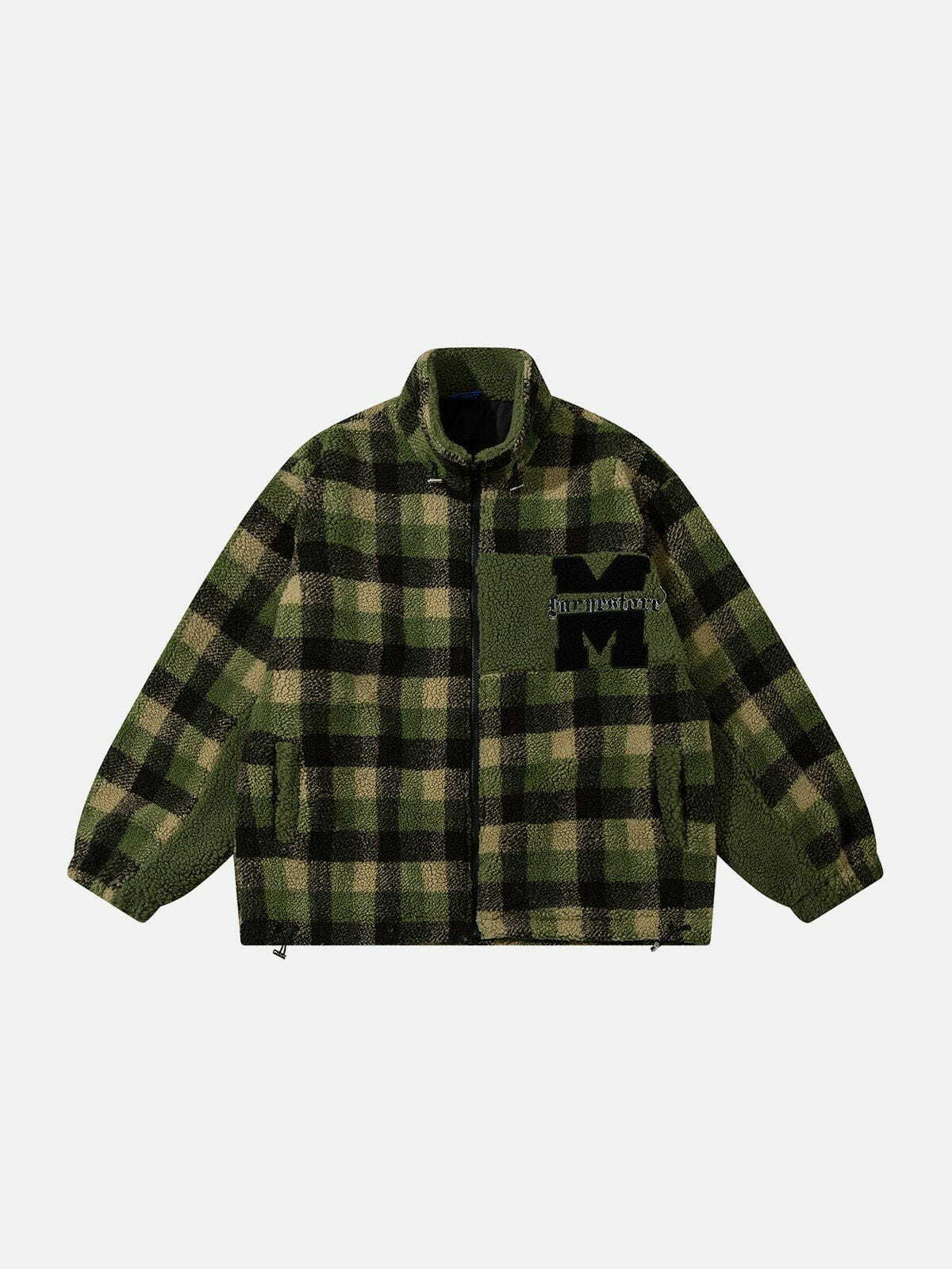 Retro Colorblock Plaid Sherpa Coat - Y2K Fashion Essential for Cozy Aesthetic Outfits