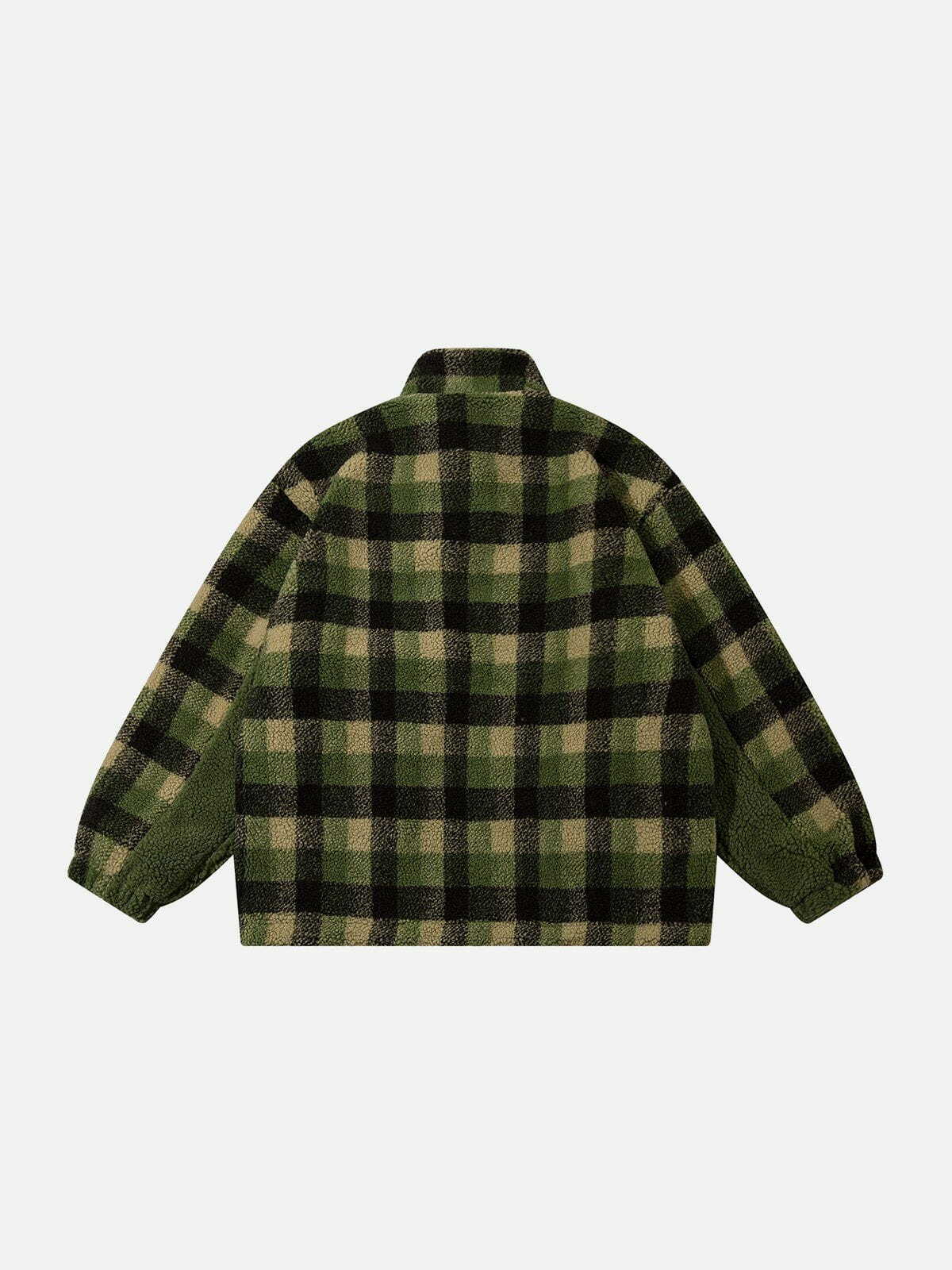 Retro Colorblock Plaid Sherpa Coat - Y2K Fashion Essential for Cozy Aesthetic Outfits