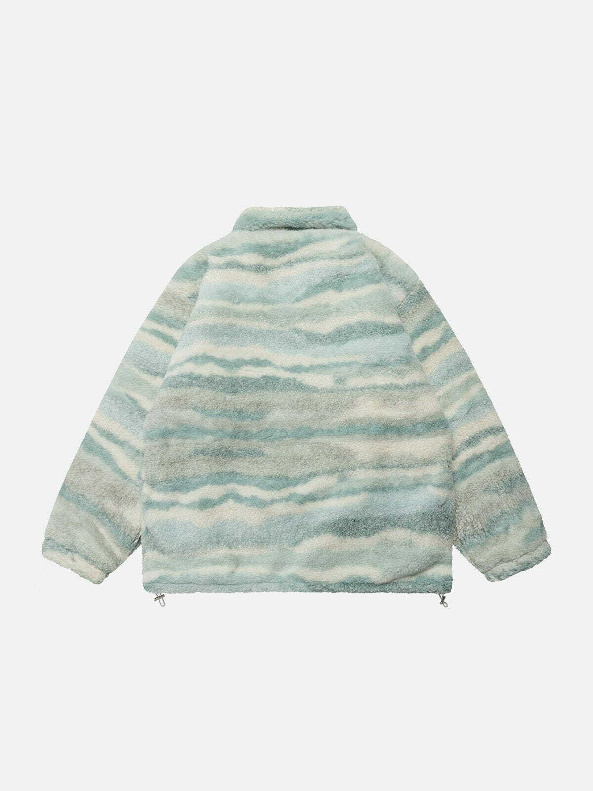 Retro Y2K West Coast Stripe Contrast Sherpa Coat - Cozy Grunge Aesthetic Outerwear