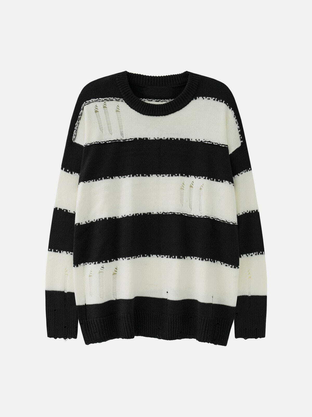 Ripped Stripes Jacquard Knit Sweater - Y2K Fashion Essential for Cozy Aesthetic Outfits