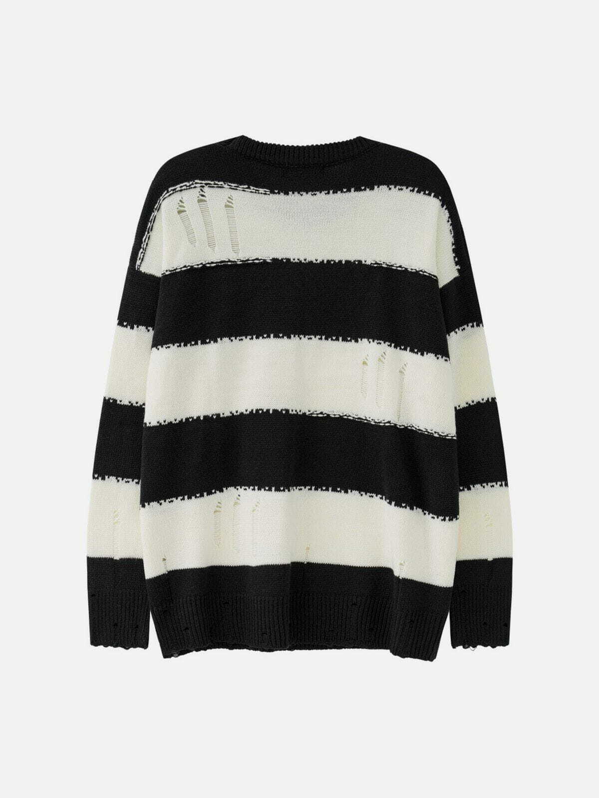 Ripped Stripes Jacquard Knit Sweater - Y2K Fashion Essential for Cozy Aesthetic Outfits