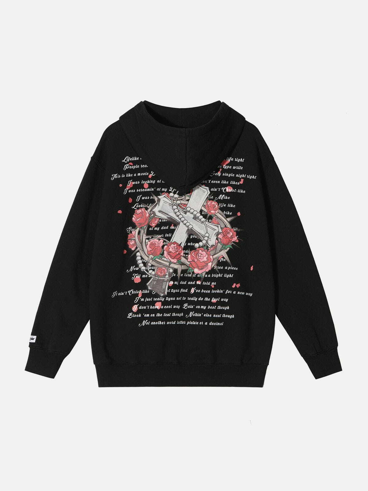 Rose Cross Print Y2K Hoodie - Grunge Aesthetic, Cute Tops, Coquette Style, Comfy Fashion