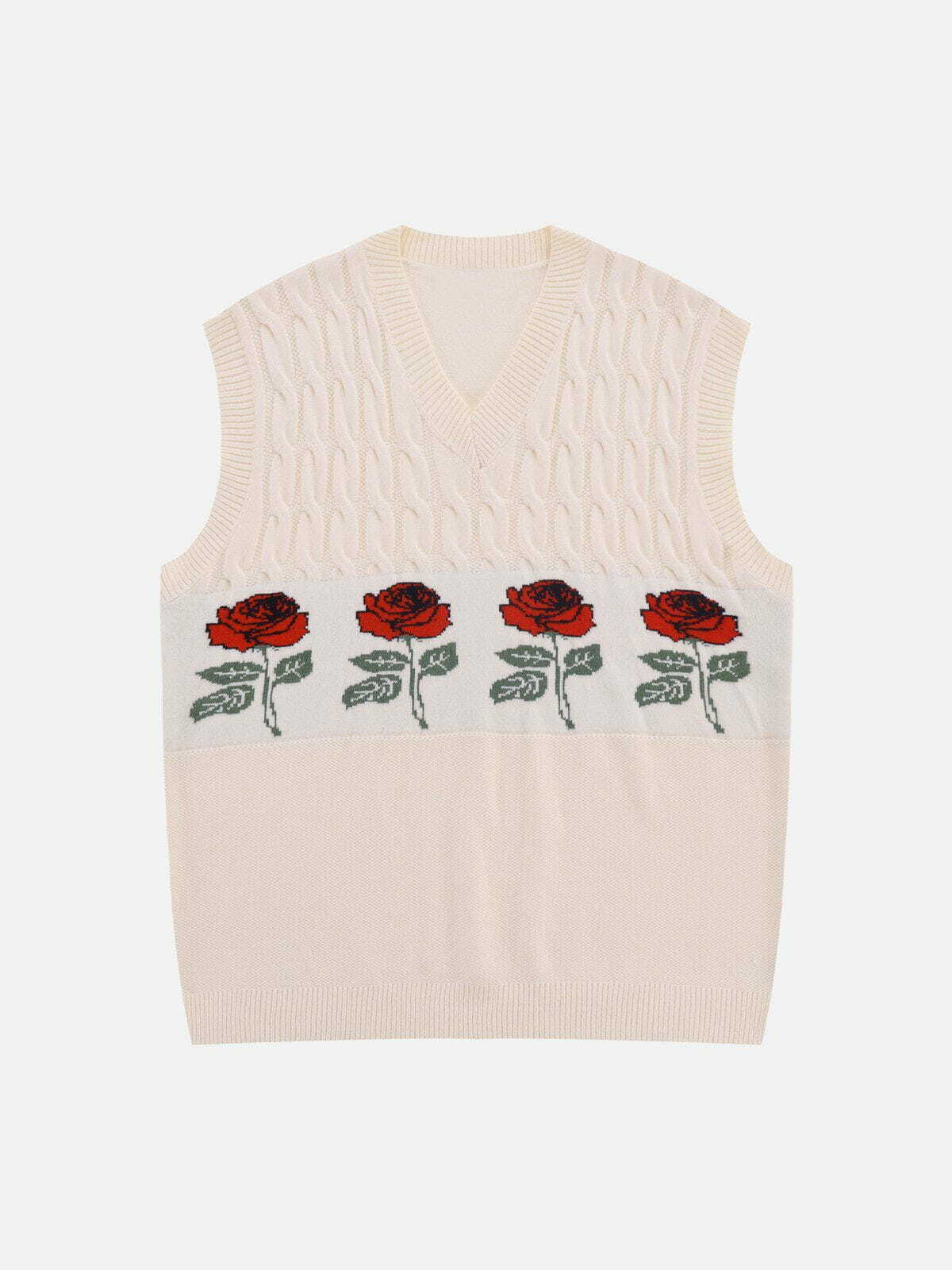 Rose Pattern Y2K Sweater Vest - Cute Aesthetic Layering for Coquette & Grunge Styles