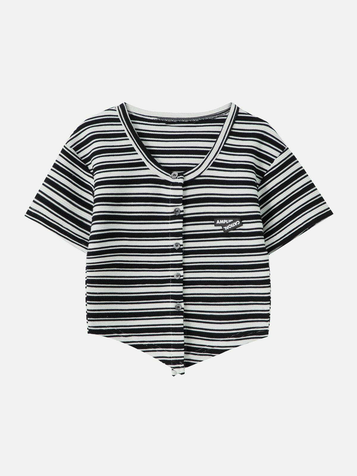 Rubber Stamp Stripe Print Tee - Y2K Fashion Essential for Coquette & Grunge Aesthetics