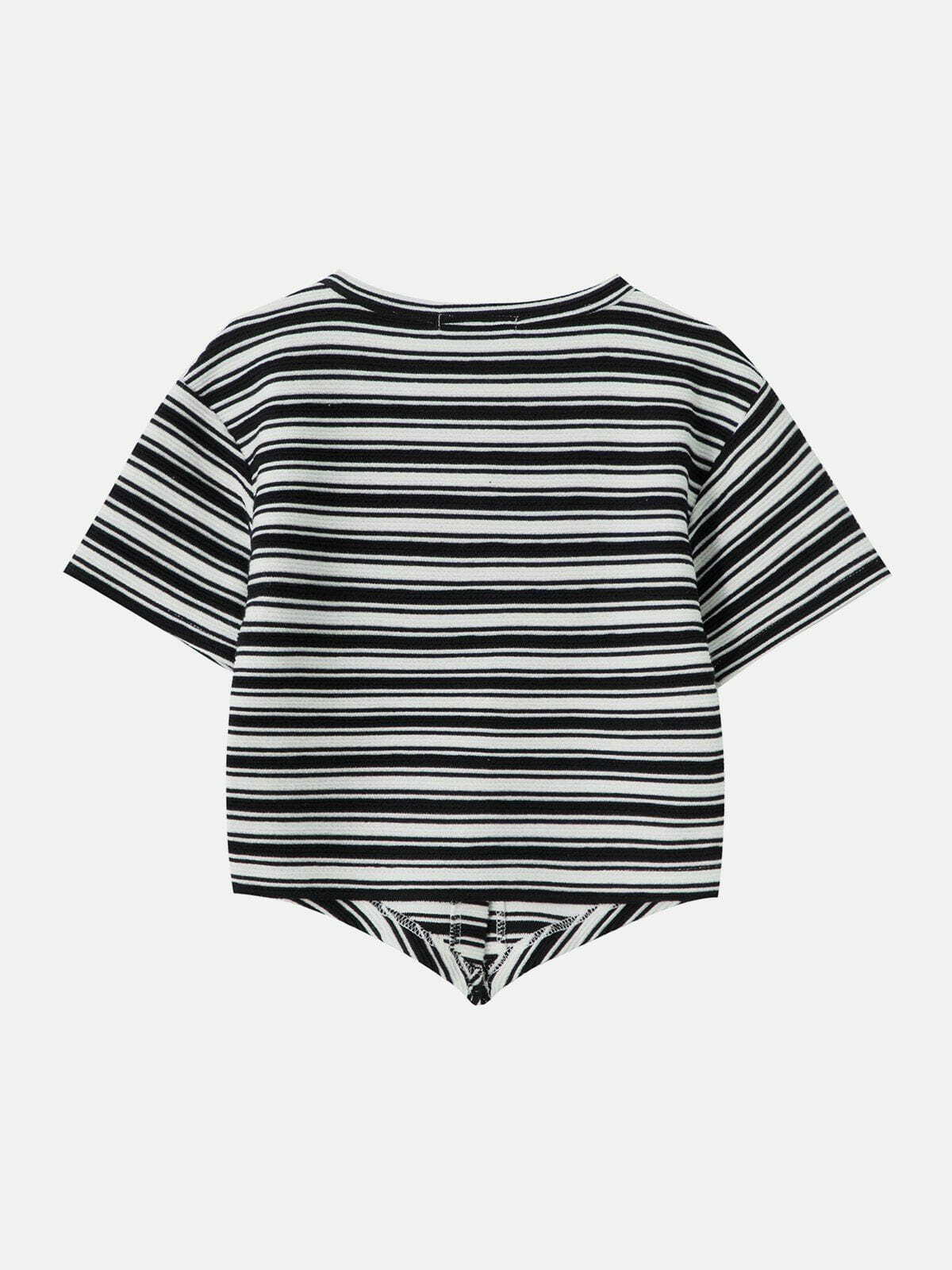 Rubber Stamp Stripe Print Tee - Y2K Fashion Essential for Coquette & Grunge Aesthetics