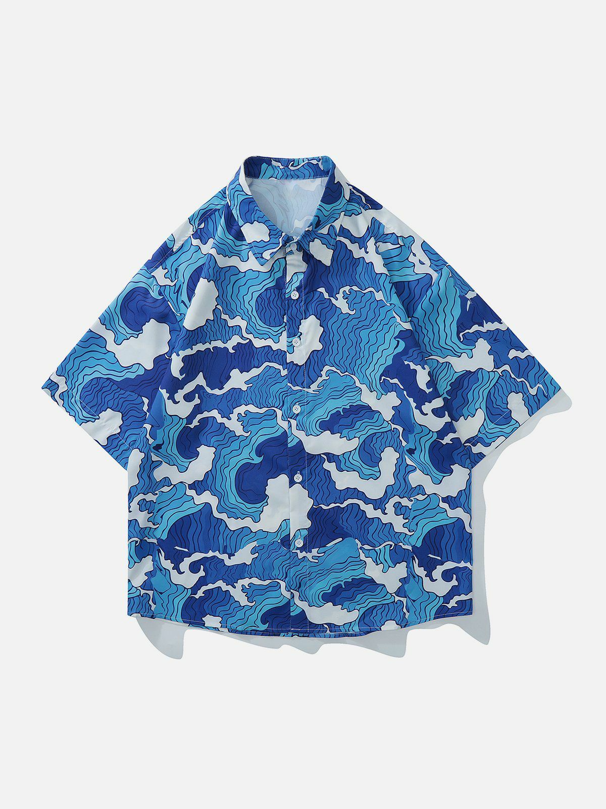 Sea Wave Print Y2K Aesthetic Short Sleeve Shirt - Cute Tops for Coquette & Grunge Styles