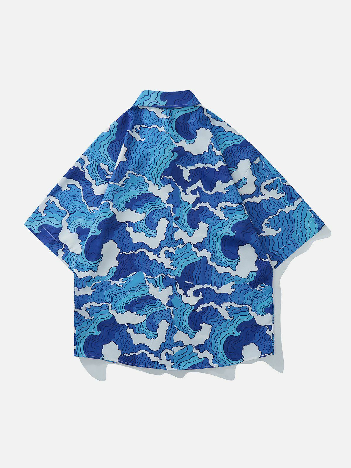 Sea Wave Print Y2K Aesthetic Short Sleeve Shirt - Cute Tops for Coquette & Grunge Styles