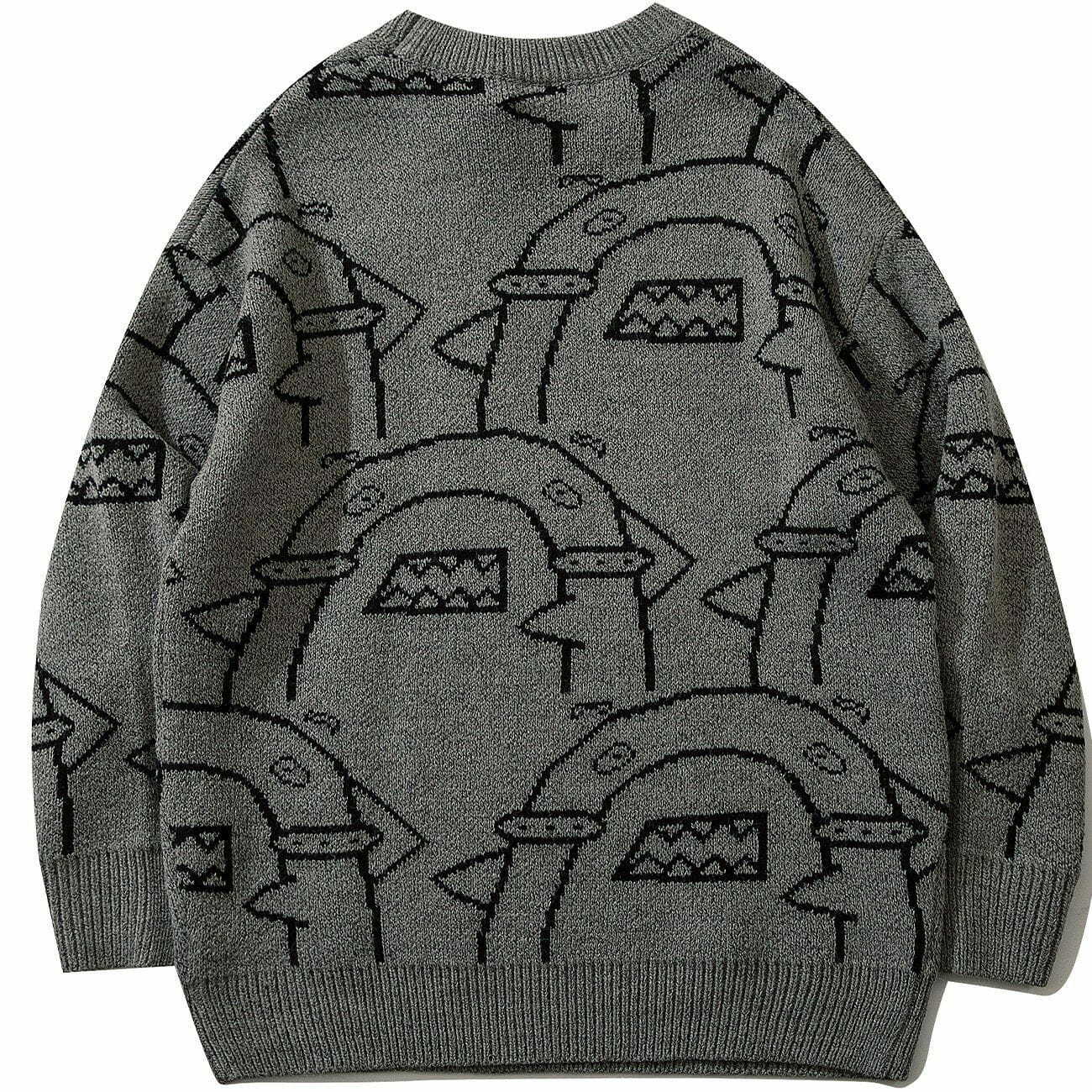 Shark Print Knit Sweater - Y2K Aesthetic Cute Top for Grunge and Coquette Styles