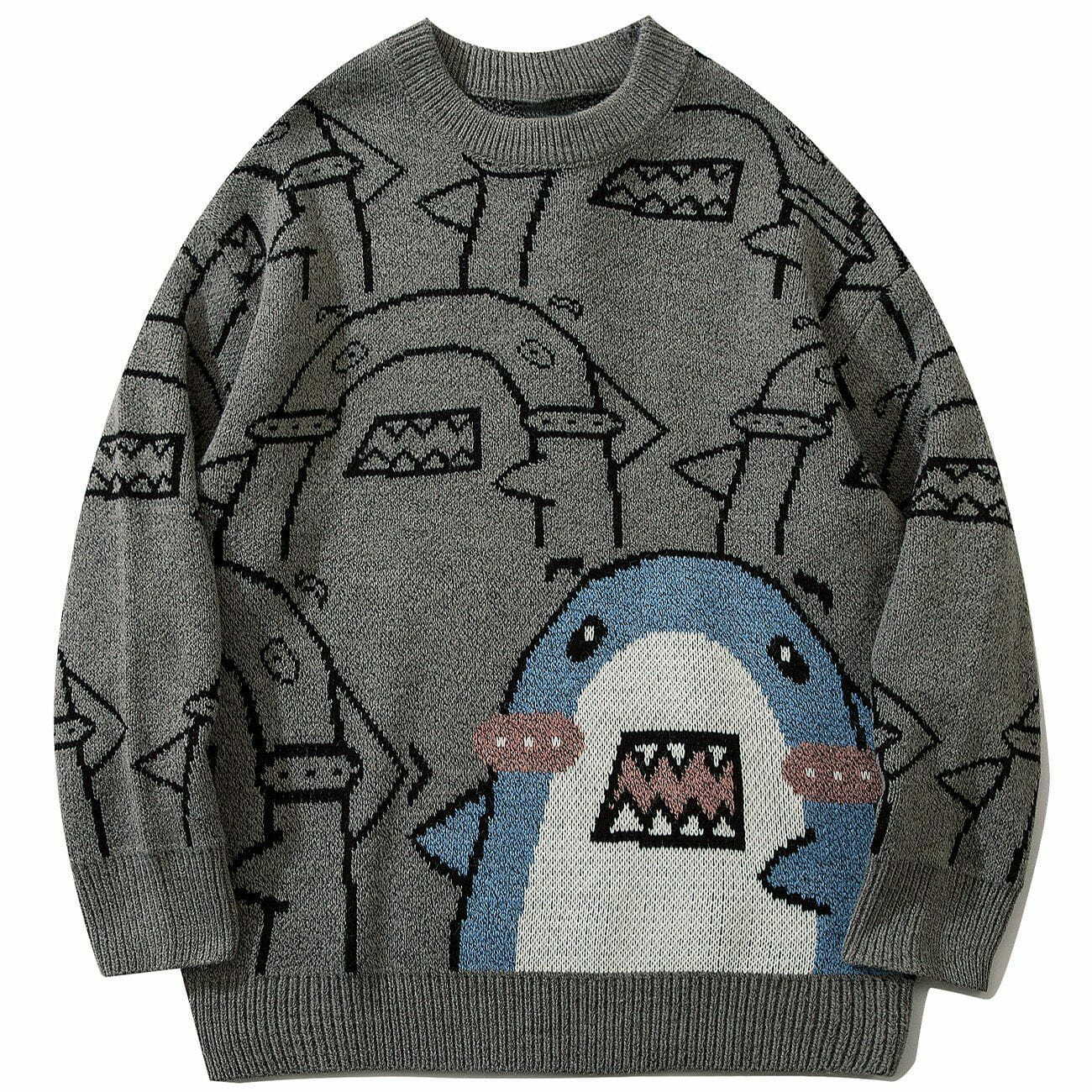 Shark Print Knit Sweater - Y2K Aesthetic Cute Top for Grunge and Coquette Styles