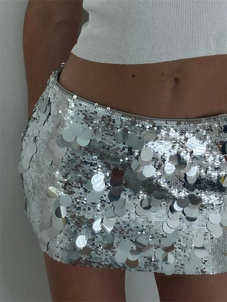 Shiny Glitter Bodycon Mini Skirt - Y2K Fashion, Coquette Aesthetic, Party Clubwear