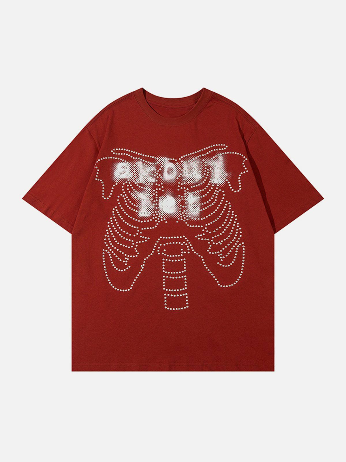 Skeleton Elements Print Tee - Y2K Aesthetic Grunge Style Cute Top for Unique Outfits