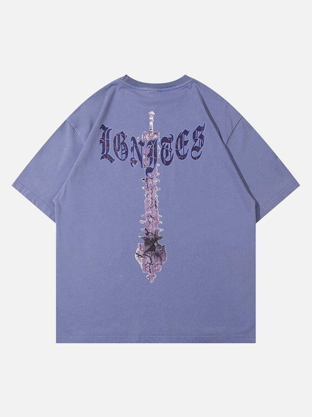 Skeleton Elements Print Washed Tee - Y2K Fashion, Grunge Aesthetic, Cute Tops & Comfy Style