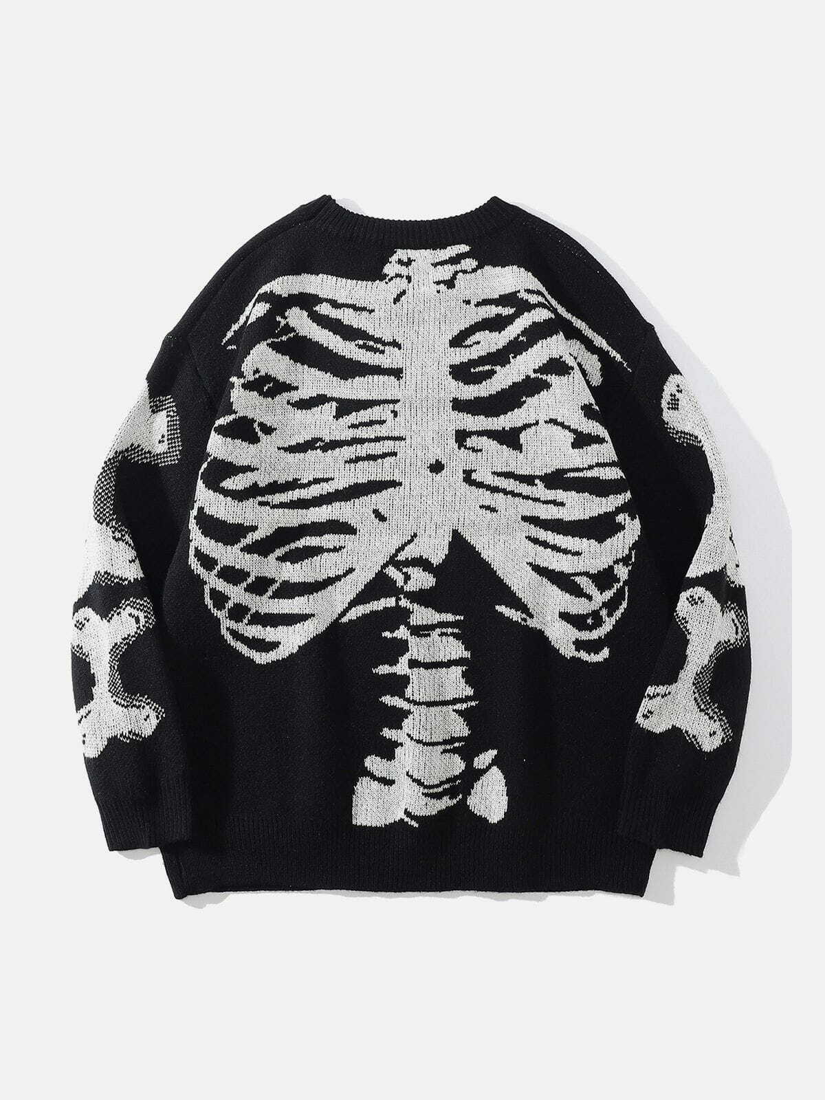 Skeleton Pattern Knit Sweater - Y2K Aesthetic Grunge Style Cute Top for Fall Fashion