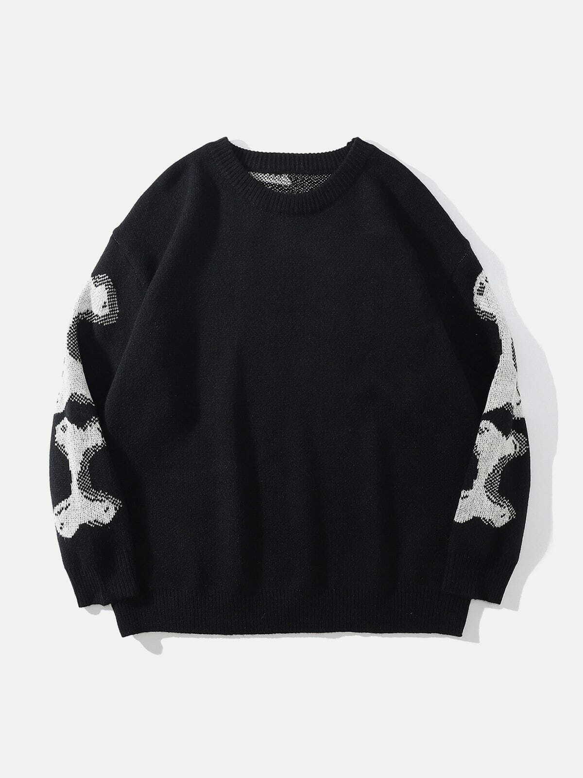 Skeleton Pattern Knit Sweater - Y2K Aesthetic Grunge Style Cute Top for Fall Fashion