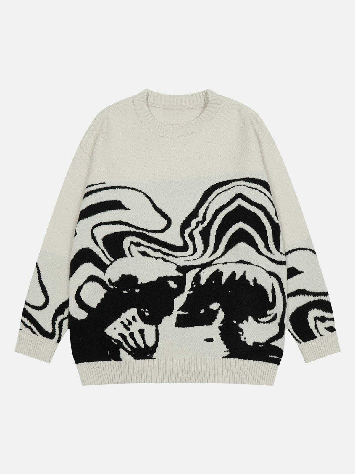 Skeleton Portrait Sweater - Y2K Aesthetic Grunge Style for Cozy Fall Vibes