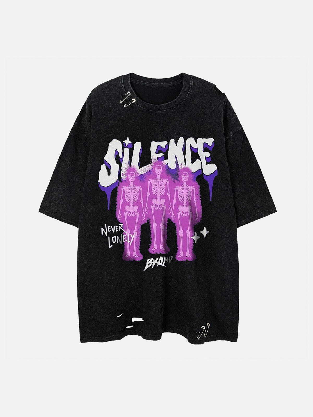 Skeleton Print Tee - Y2K Aesthetic Grunge Style, Cute Tops for Comfy Outfits