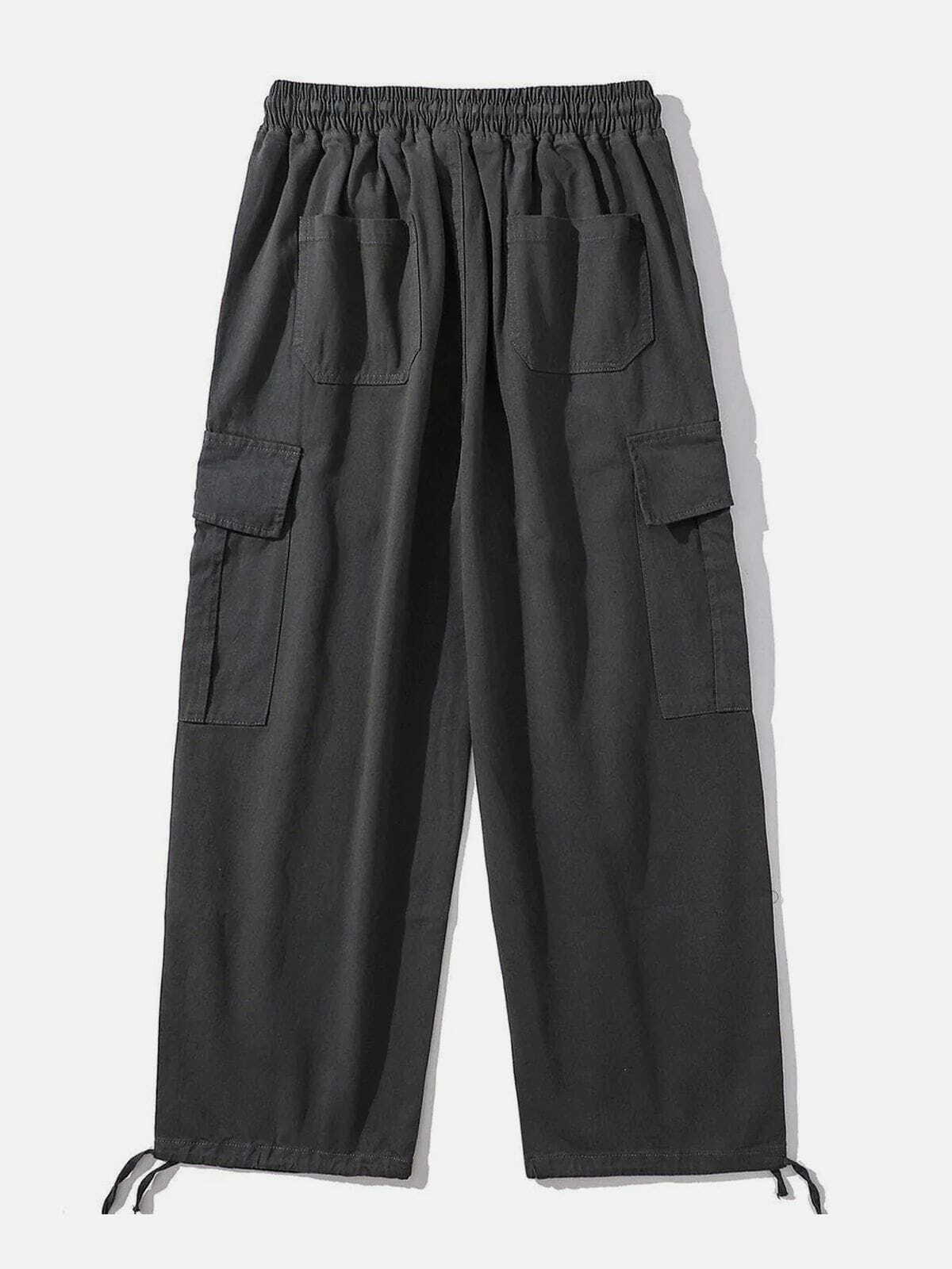 Solid Color Cargo Pants with Big Pockets for Y2K Fashion and Grunge Aesthetic Styles