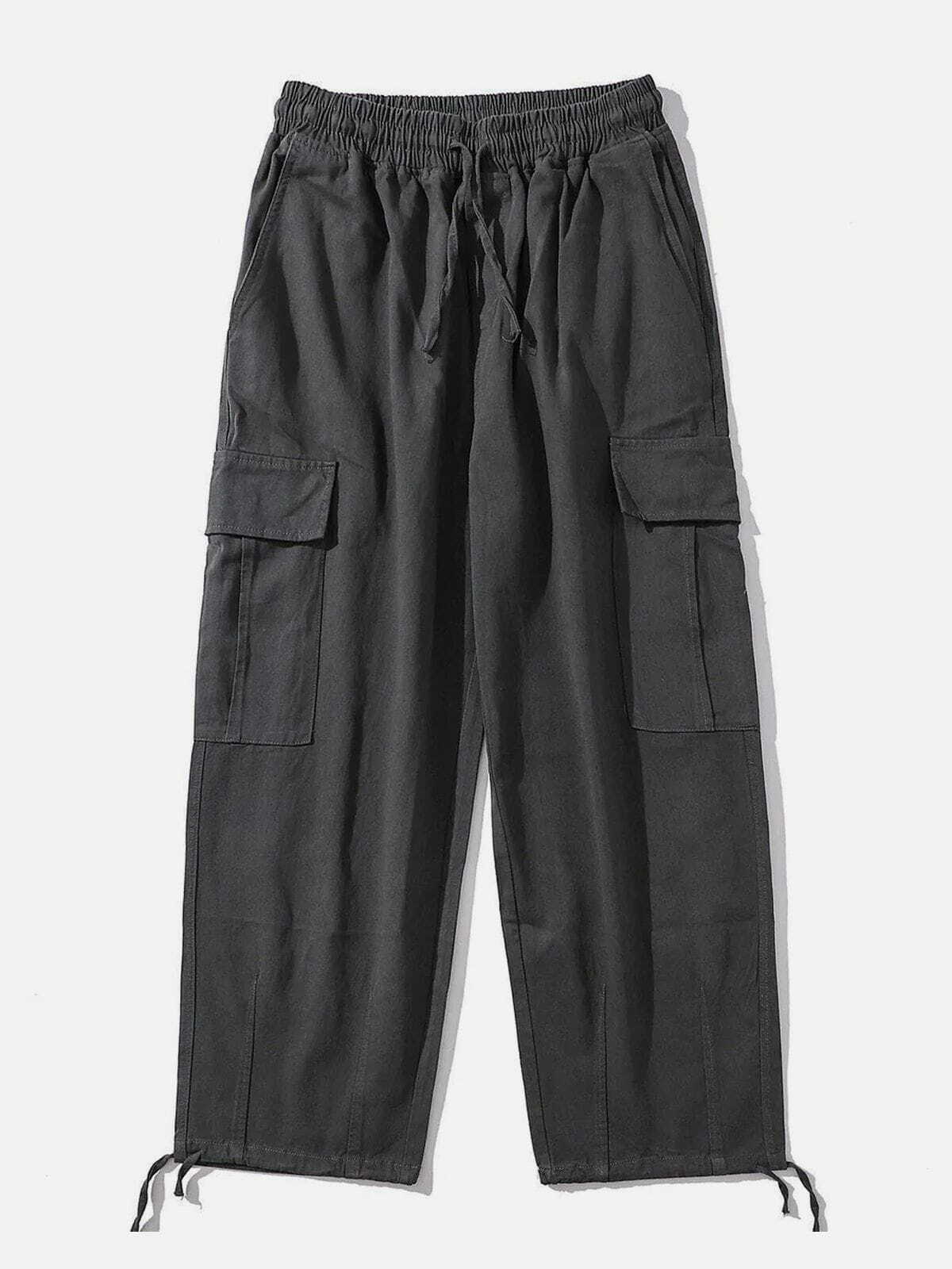 Solid Color Cargo Pants with Big Pockets for Y2K Fashion and Grunge Aesthetic Styles