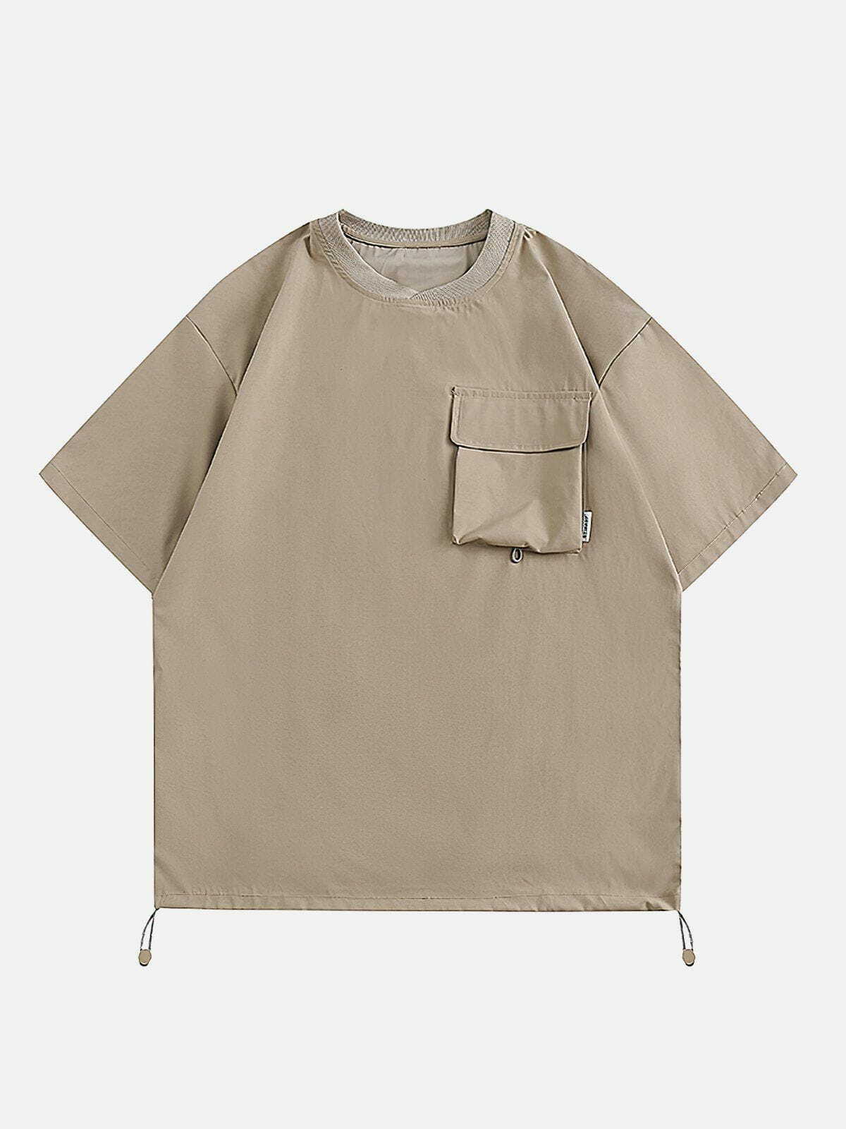 Solid Stereoscopic Pocket Drawstring Tee - Y2K Fashion Essential for Aesthetic Outfits