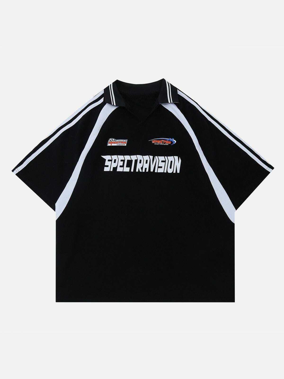 SPECTRAVISION Y2K Racing Tee - Grunge Aesthetic Top for Cute Outfits & Comfy Style